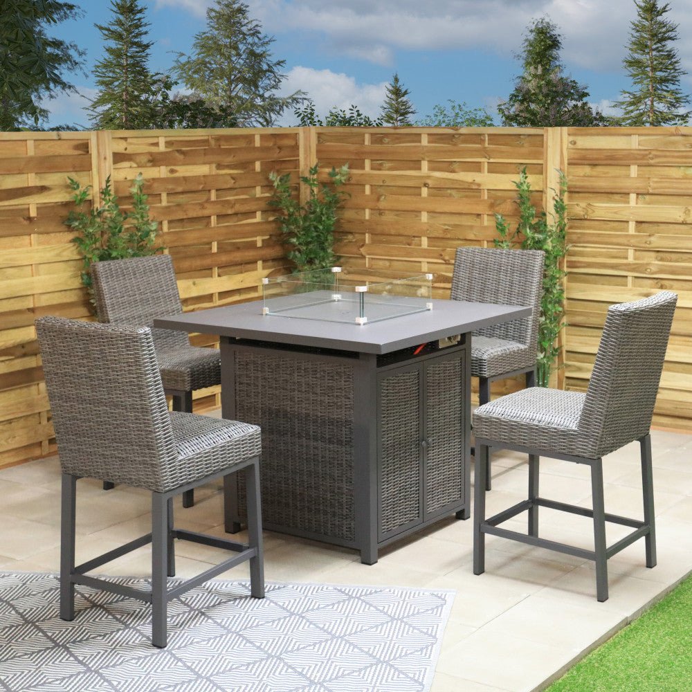 Cannes - 4 Seater Square Bar Set with Firepit (Grey) - Rathwood Store