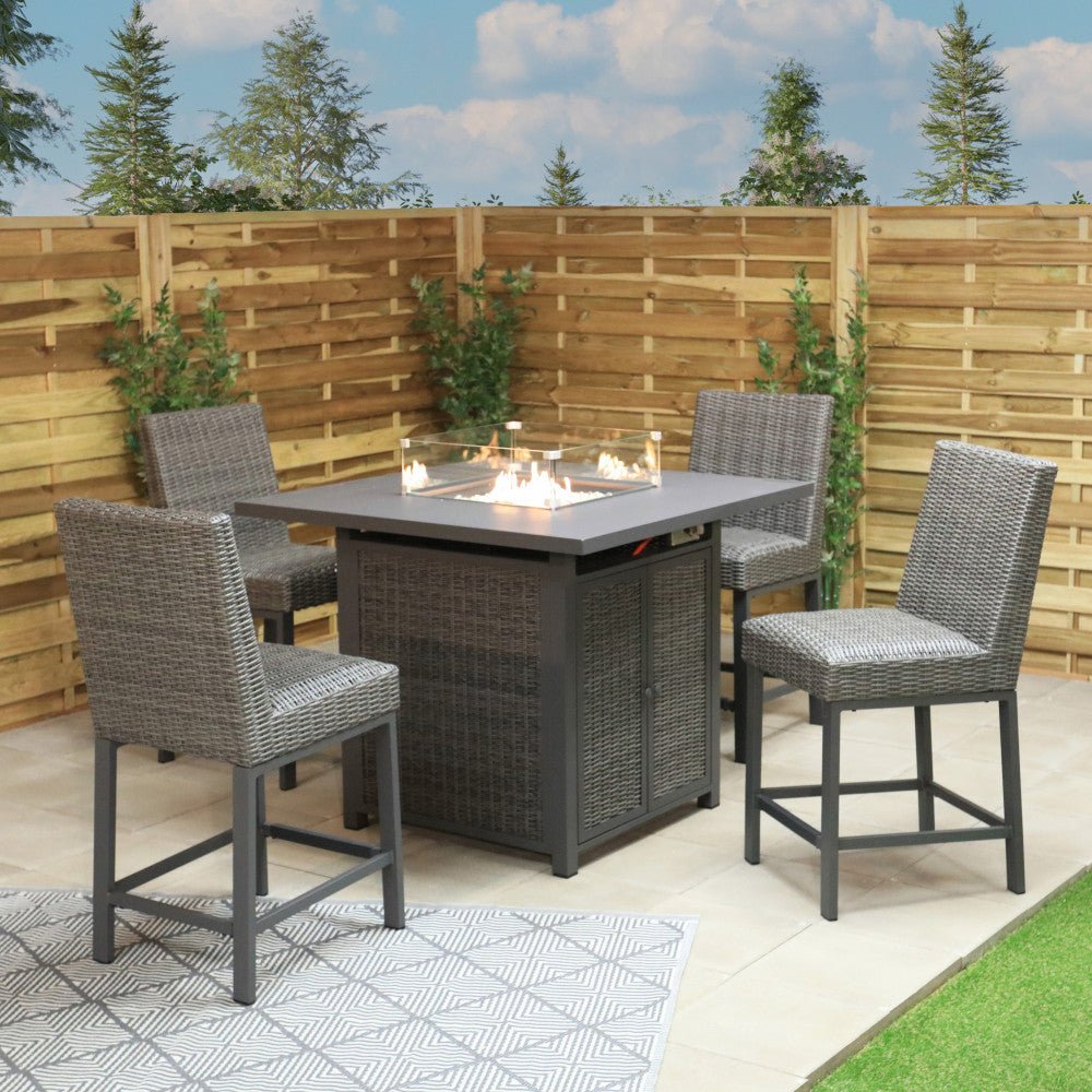 Cannes - 4 Seater Square Bar Set with Firepit (Grey) - Rathwood Store