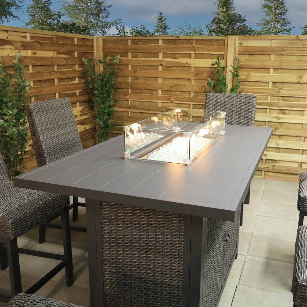Cannes - 6 Seater Rectangular Bar Set with Firepit (Grey) - Rathwood Store