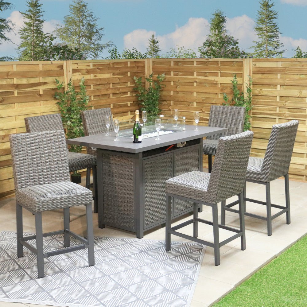 Cannes - 6 Seater Rectangular Bar Set with Firepit (Grey) - Rathwood Store