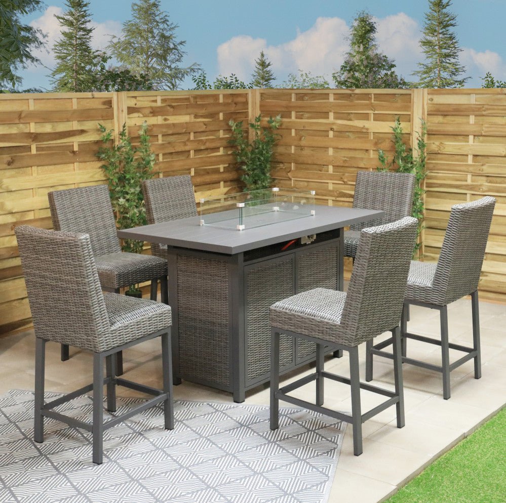 Cannes - 6 Seater Rectangular Bar Set with Firepit (Grey) - Rathwood Store