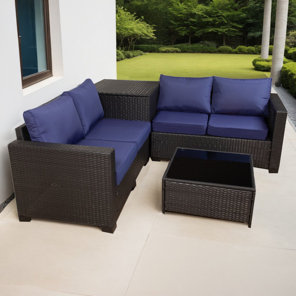 Cappani Corner Sofa Set with Navy Blue Cushions (Black) - Rathwood Store