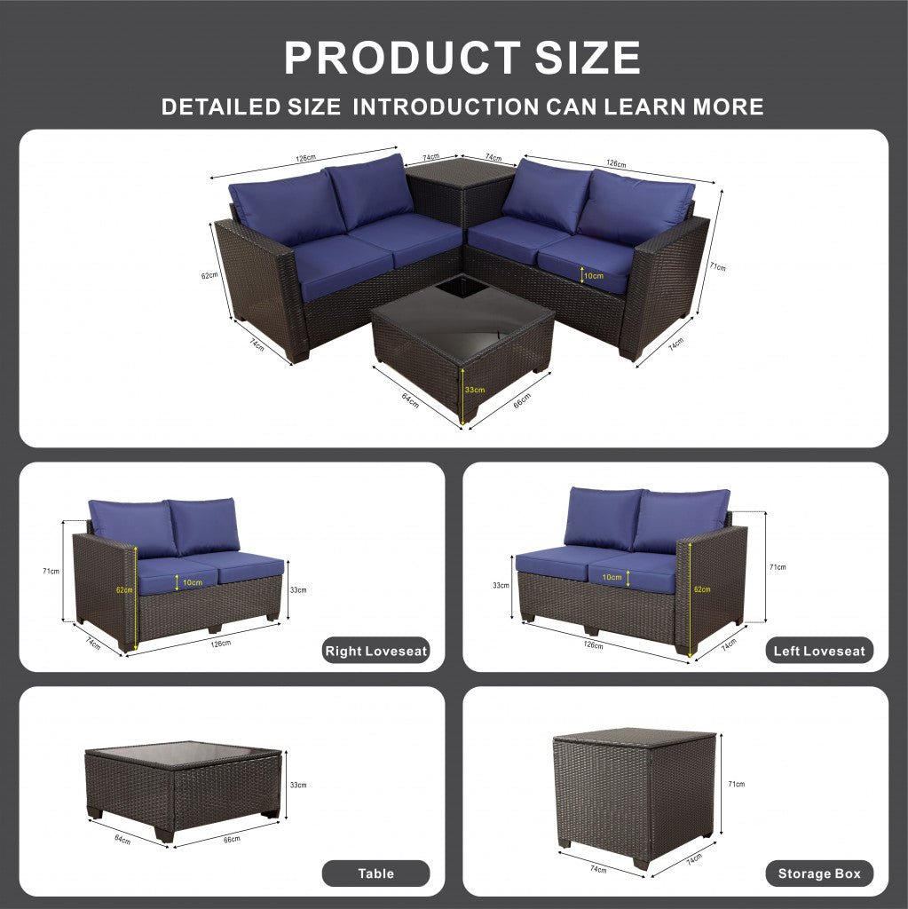 Cappani Corner Sofa Set with Navy Blue Cushions (Black) - Rathwood Store