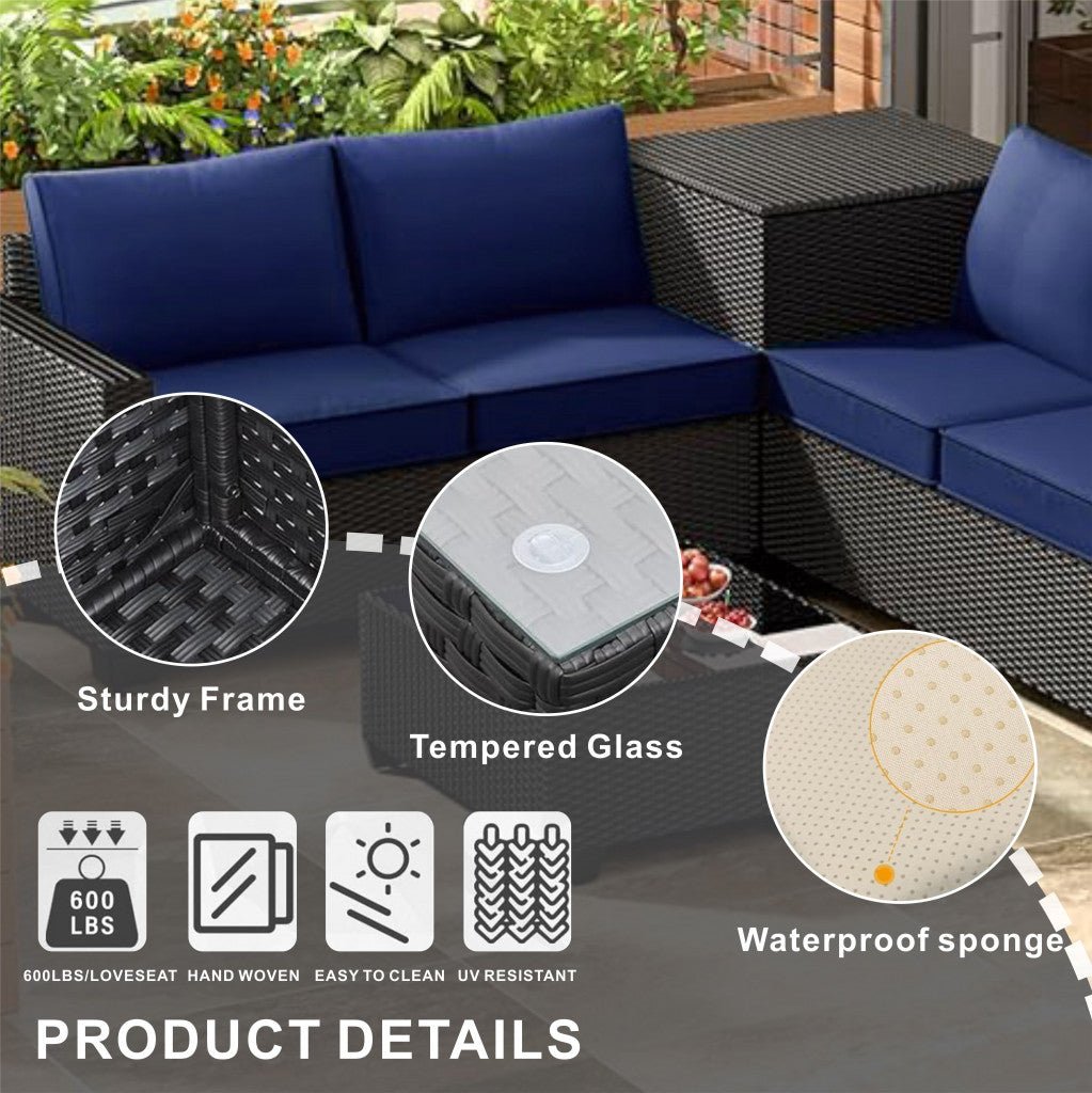 Cappani Corner Sofa Set with Navy Blue Cushions (Black) - Rathwood Store