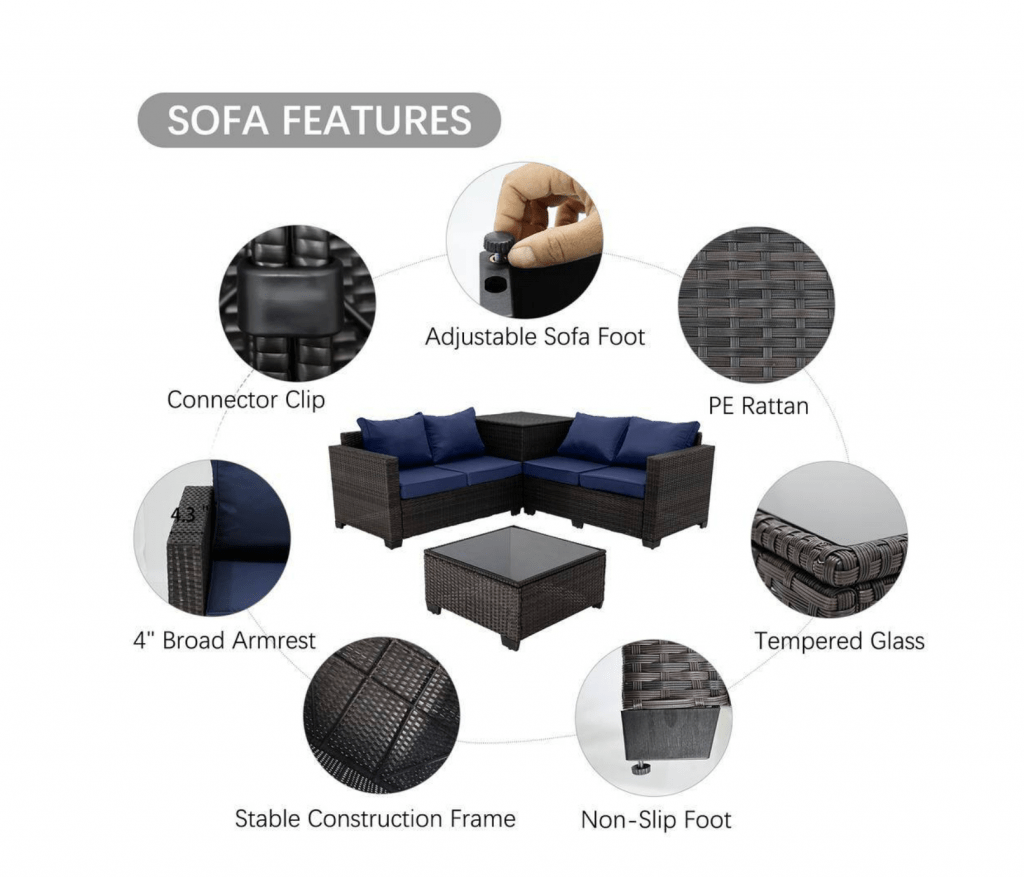 Cappani Corner Sofa Set with Navy Blue Cushions (Natural) - Rathwood Store
