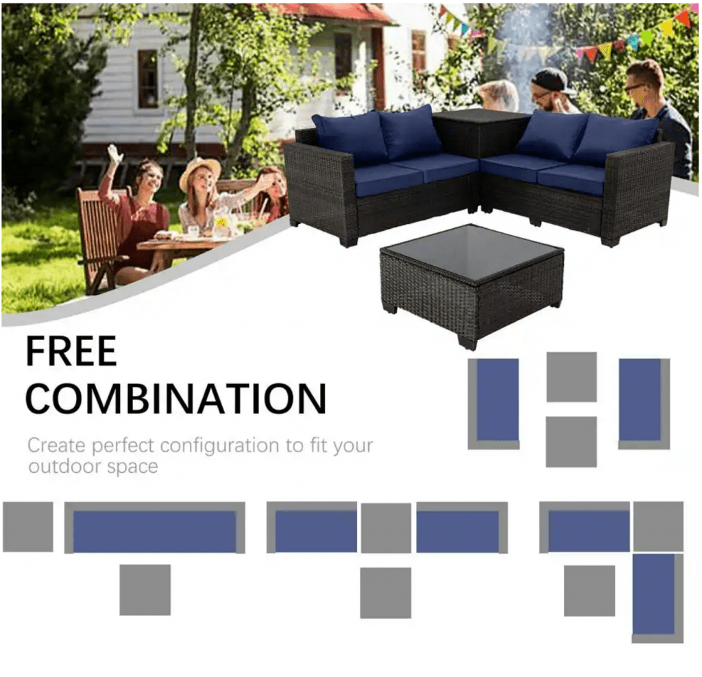 Cappani Corner Sofa Set with Navy Blue Cushions (Natural) - Rathwood Store