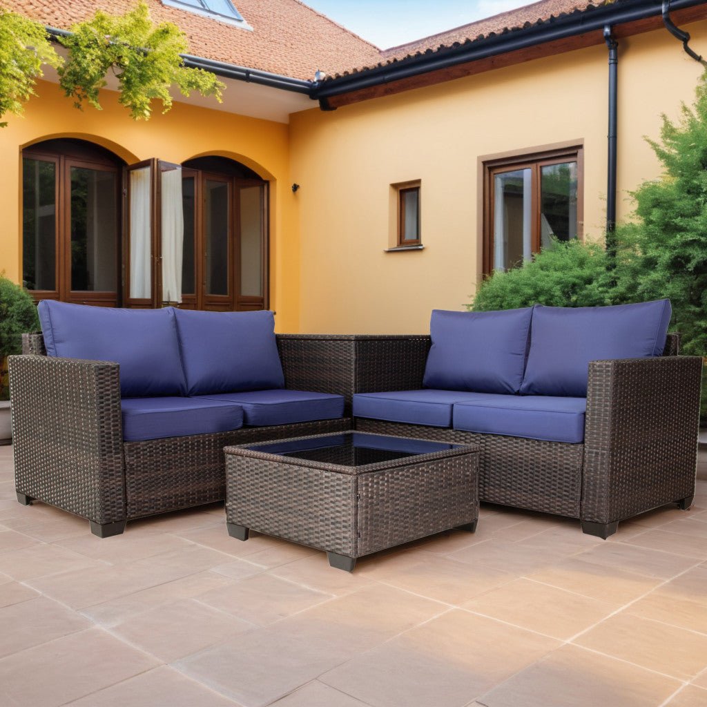 Cappani Corner Sofa Set with Navy Blue Cushions (Natural) - Rathwood Store