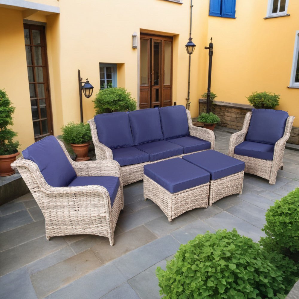 Cappani Sofa Set with Navy Blue Cushions (White Washed) - Rathwood Store