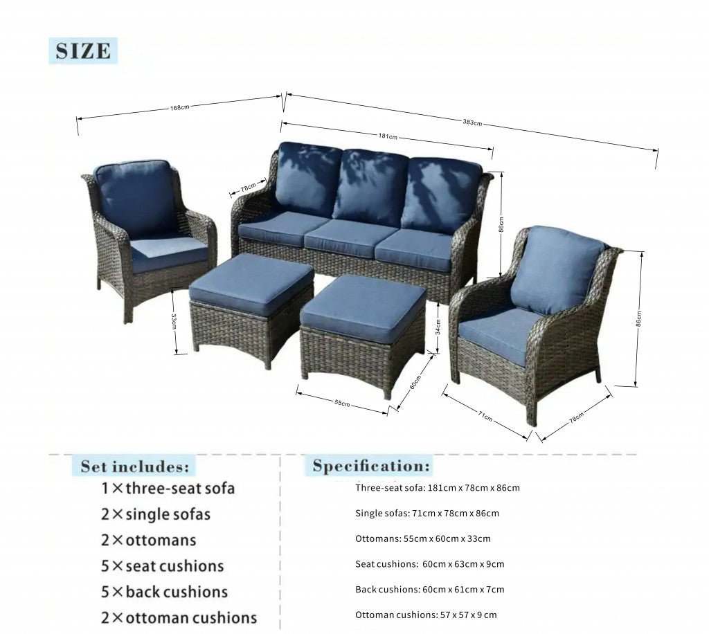 Cappani Sofa Set with Peacock Blue Cushions (Grey) - Rathwood Store