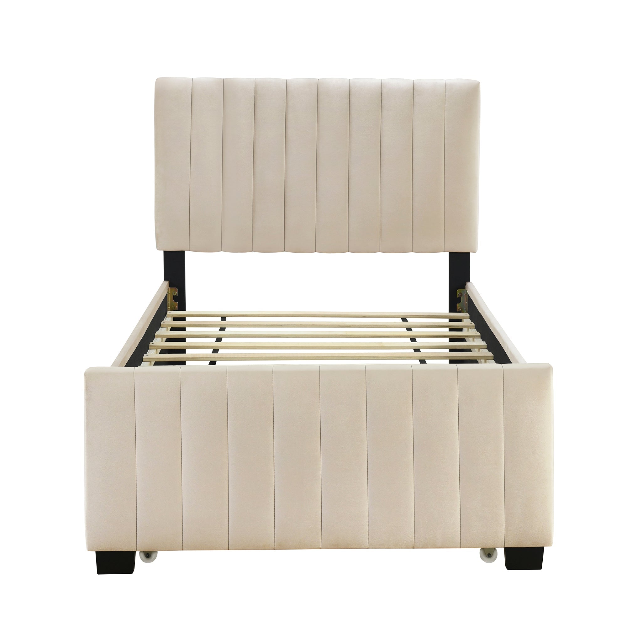 Upholstered Bed, Single with Pull-Out, 90 x 190 cm, Beige Velvet