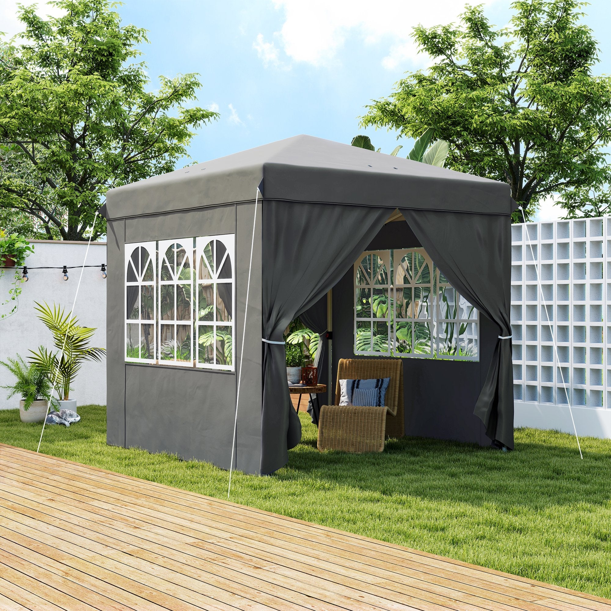 Pavilion 2.5x2.5m Pop-up Folding Water-Repellent UV 50+ 4 Side Panels Dark Grey