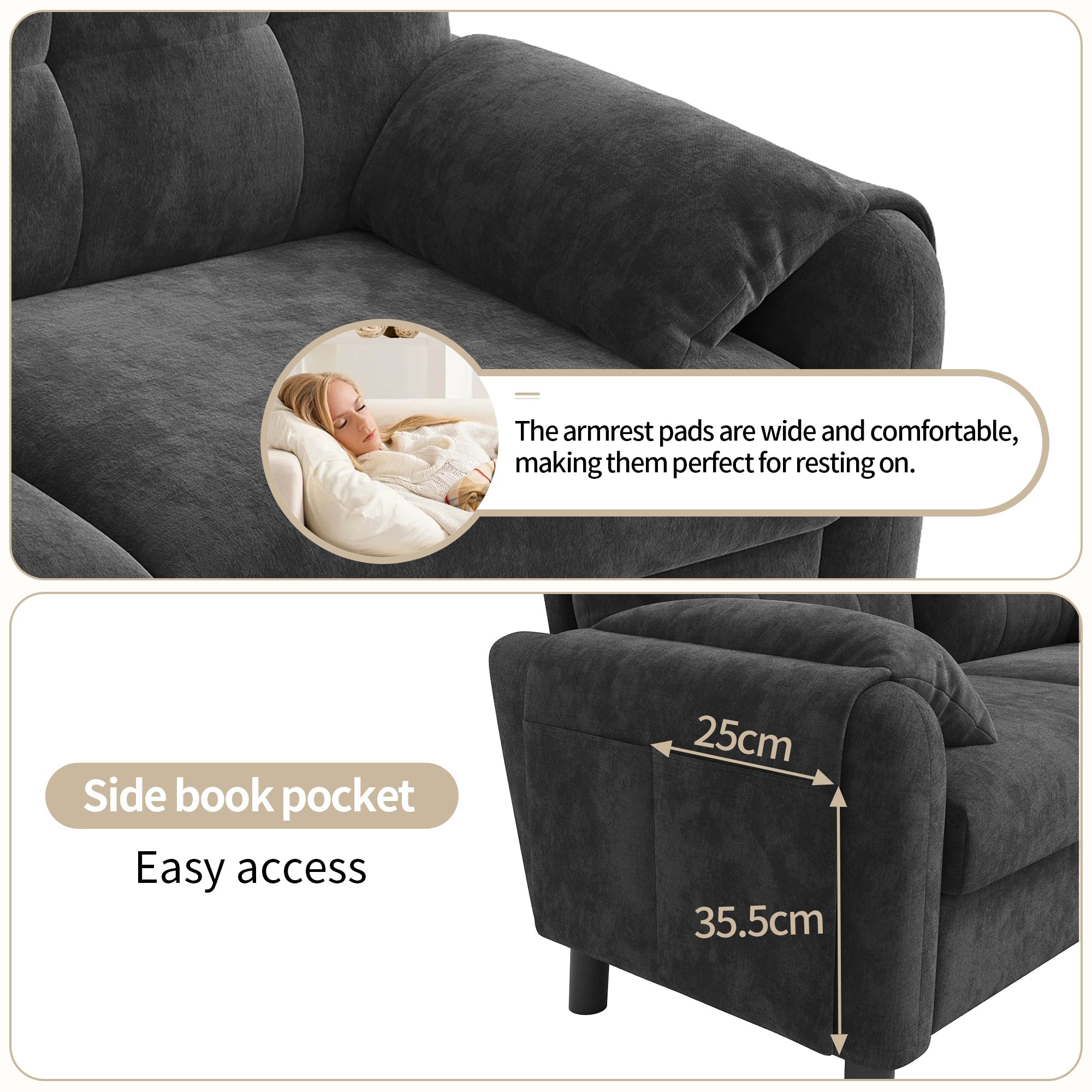 Modern 2-Seater Sofa, Thick Cushions, Scandinavian Design, Chenille Gray