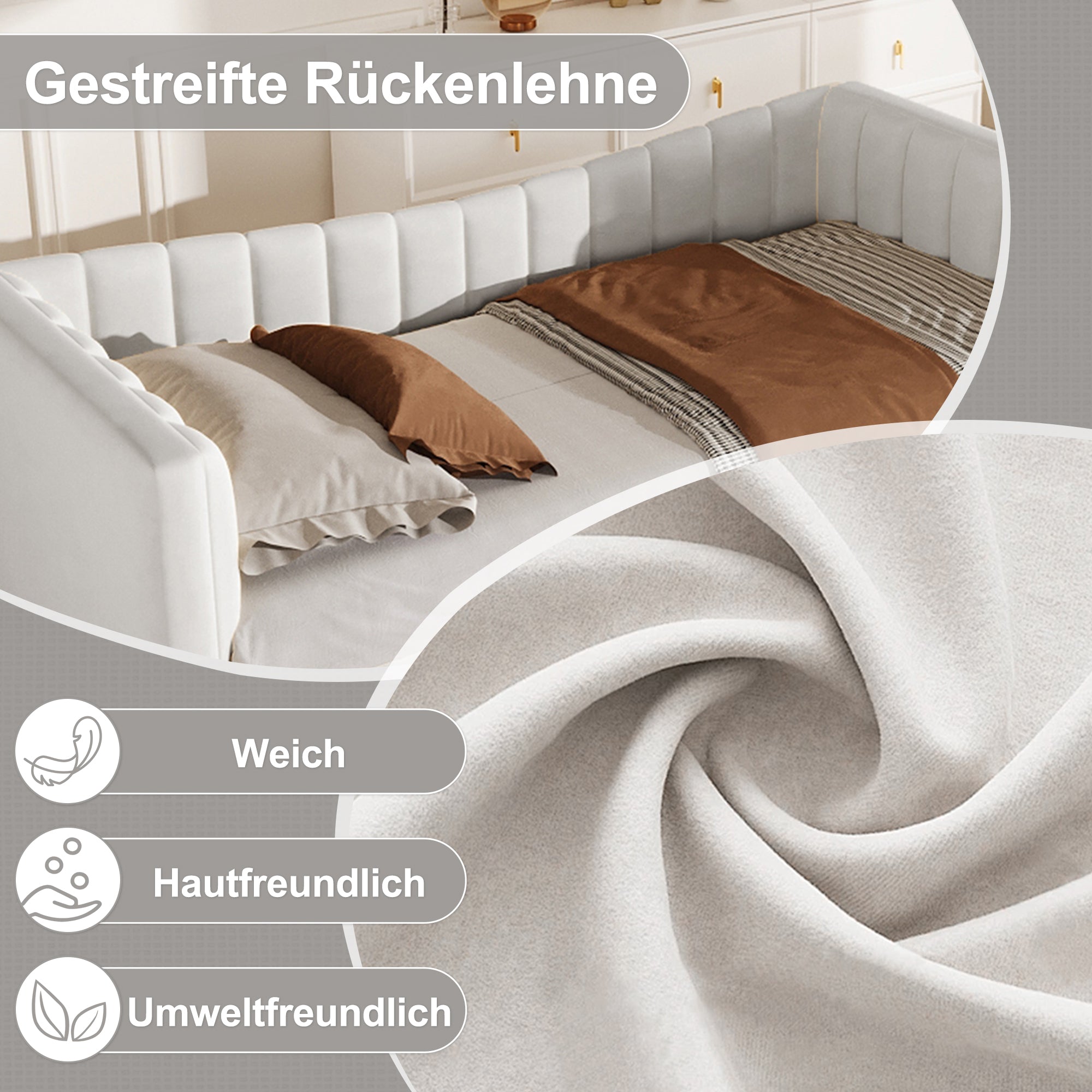 Upholstered Daybed Pull-Out Bed 90x200cm Extendable to 180x200cm Velvet White