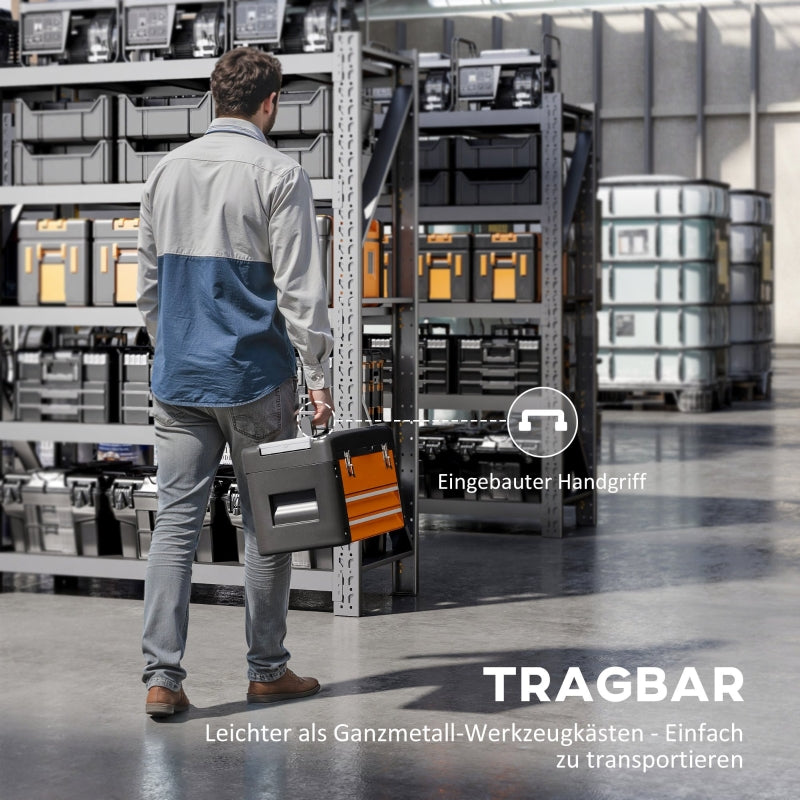 Empty Tool Box, Drawer, Top Storage, Handle, Steel, Orange