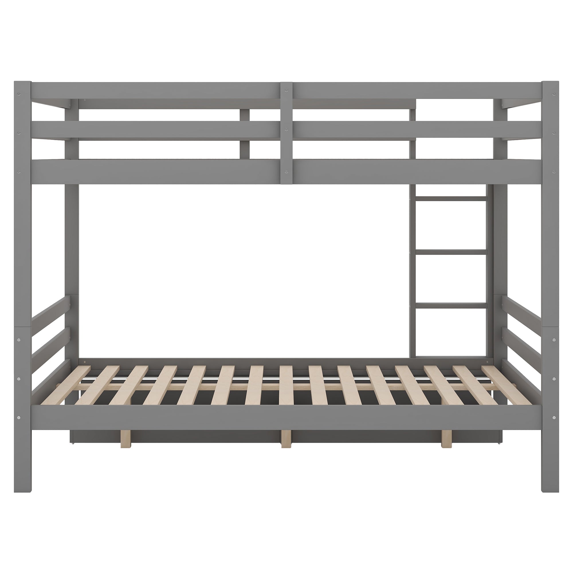 Bunk Bed 140x200cm Drawers Storage High Railings - Grey