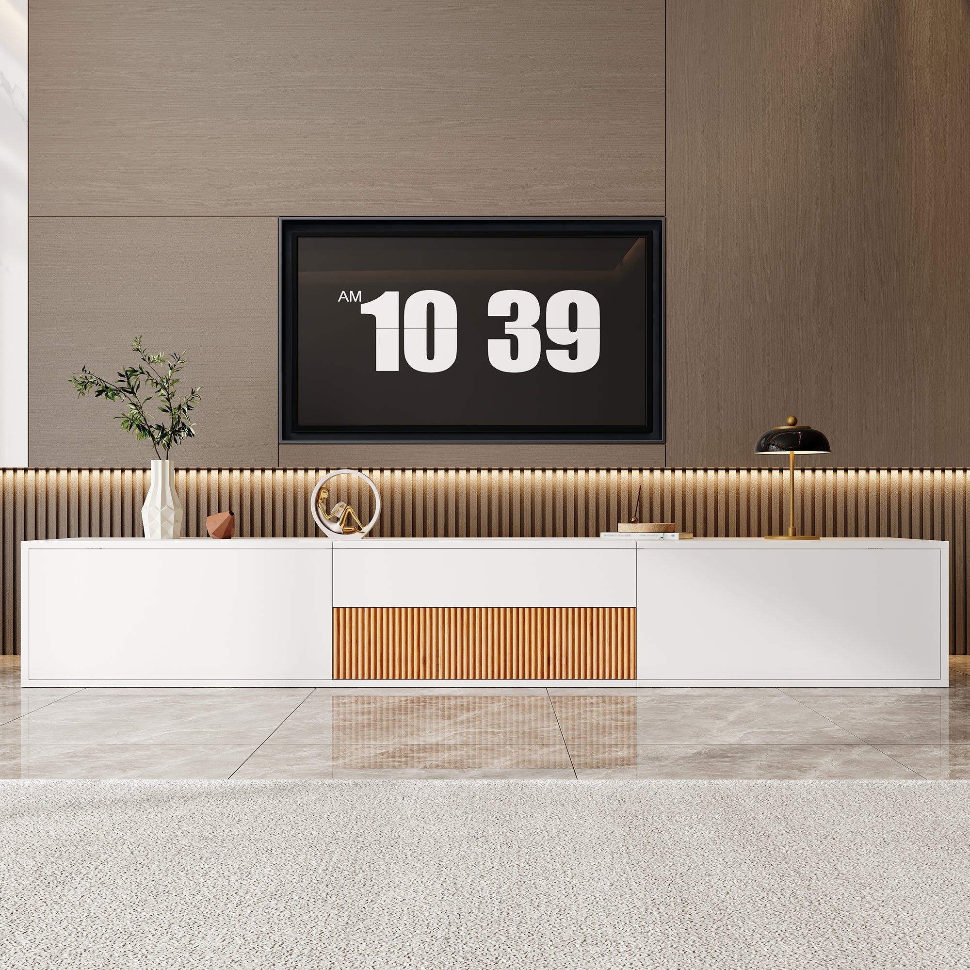 Modern Low TV Stand 180x34x30cm Unique Projector Design