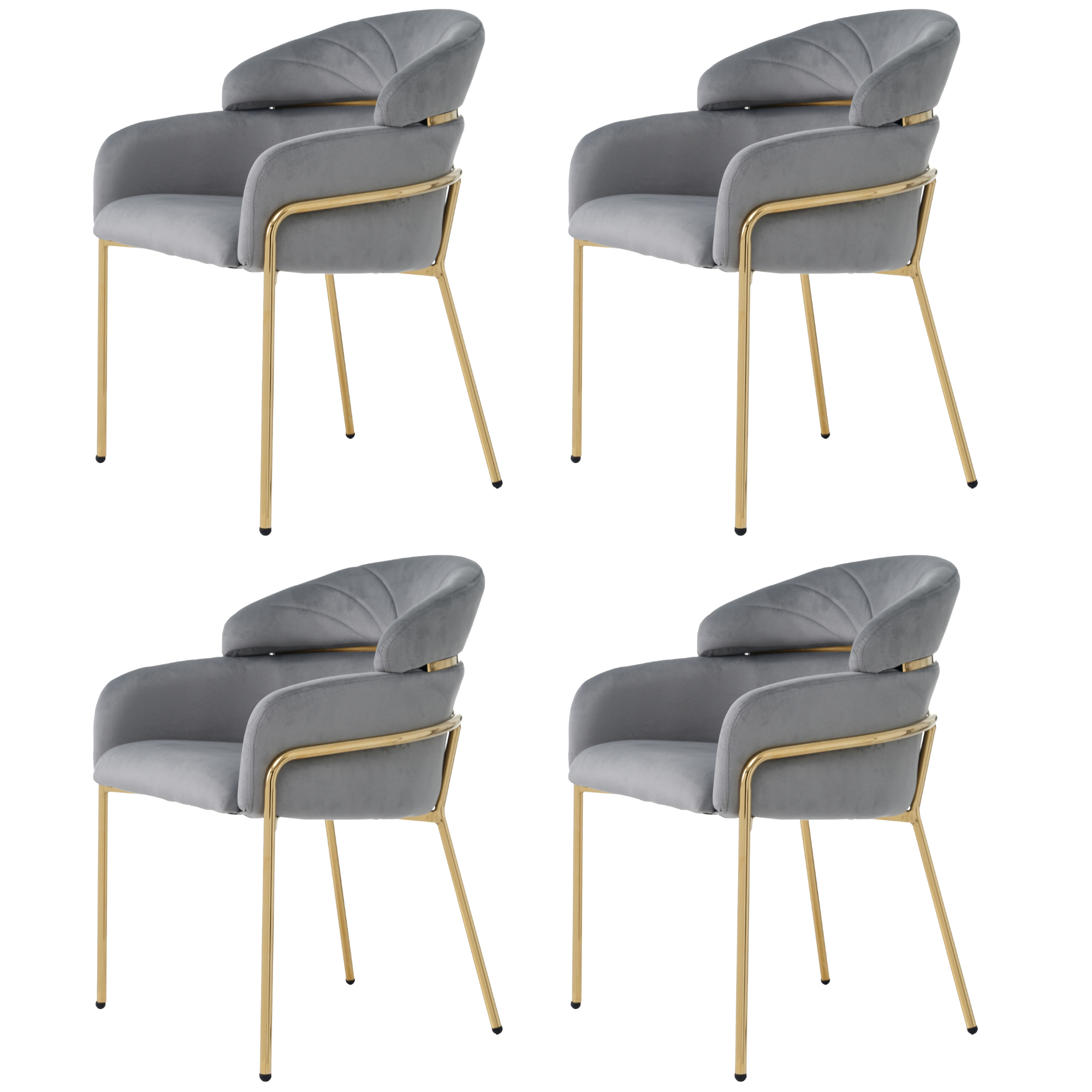 Dining Chair Set of 4, Leisure Chair with Metal Legs, Grey Velvet