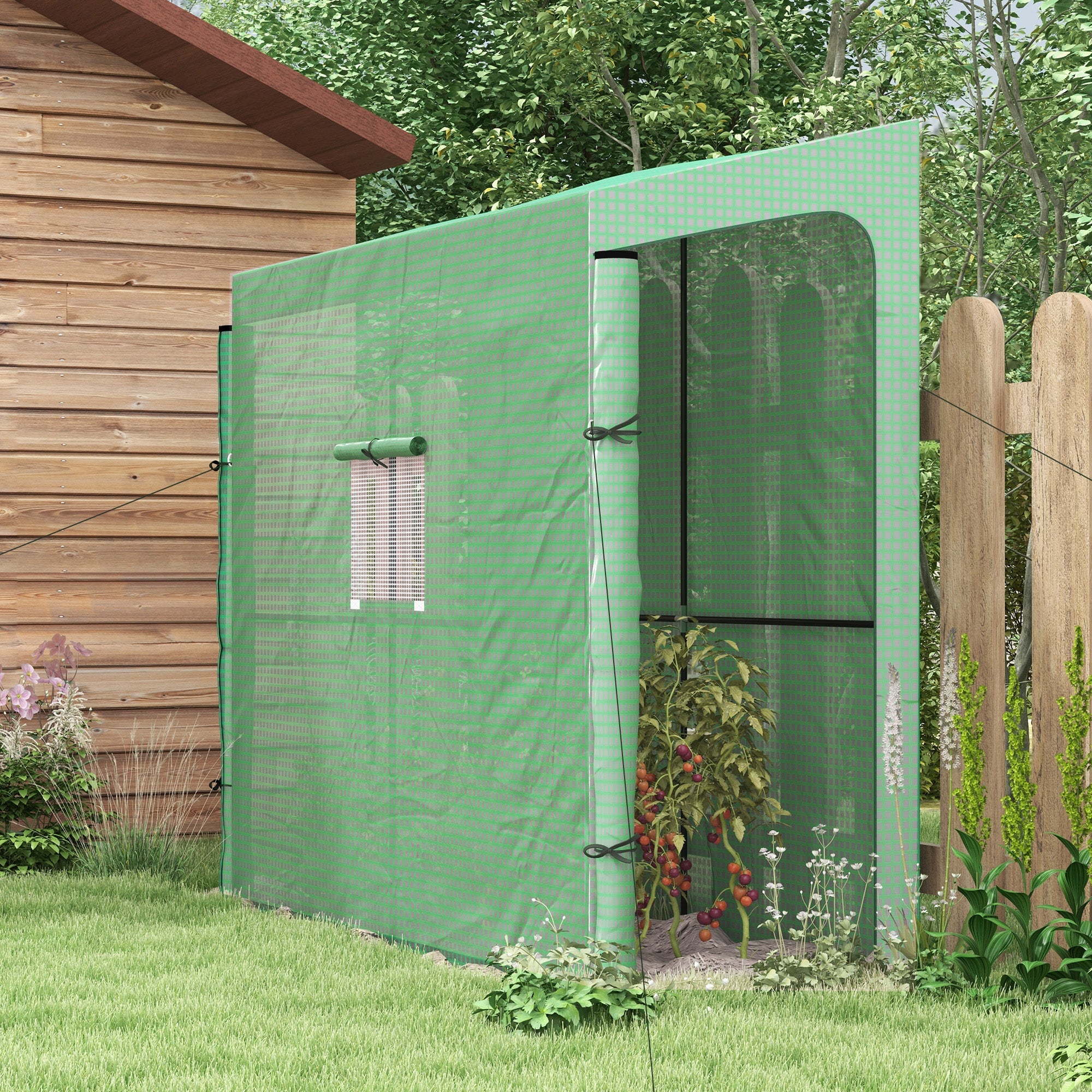 Greenhouse Tomato House Windproof 2 Doors Side Window UV Protection PE Green