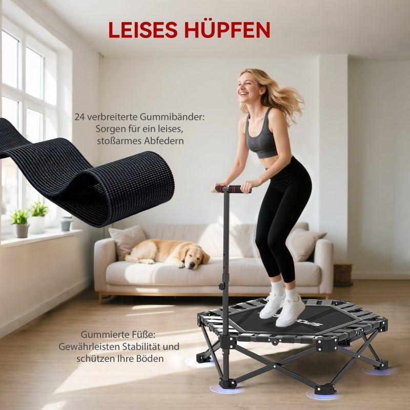 Fitness Trampoline with Adjustable T-Handle and 120 kg Load Capacity, Foldable Steel and Plastic, Black