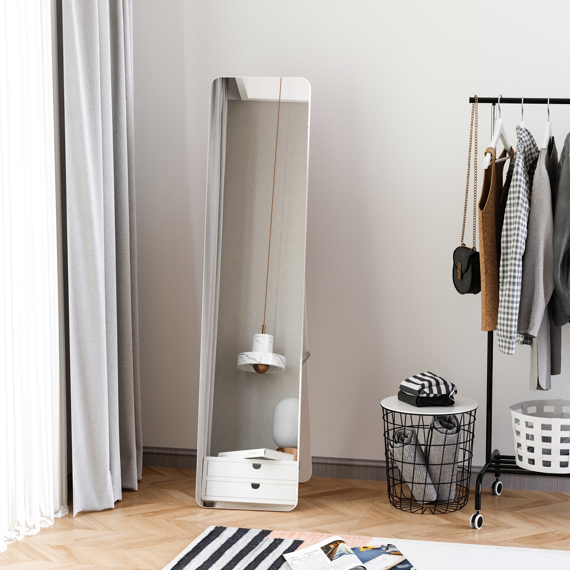 Full-length Mirror Standing Folding Frame Freestanding/Wall-Mounted