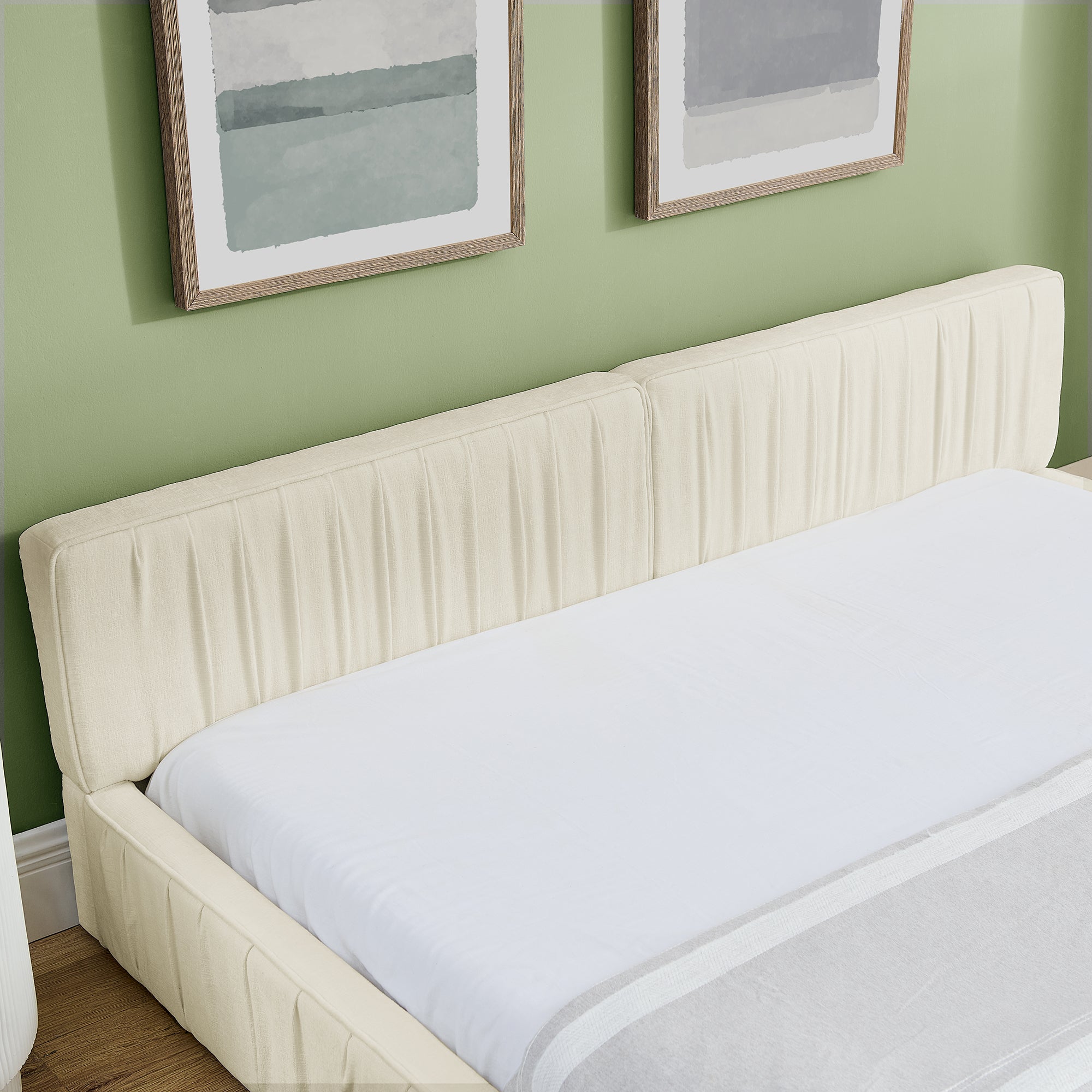 Double Bed 140x200cm Chenille Cover Eucalyptus Frame - Beige
