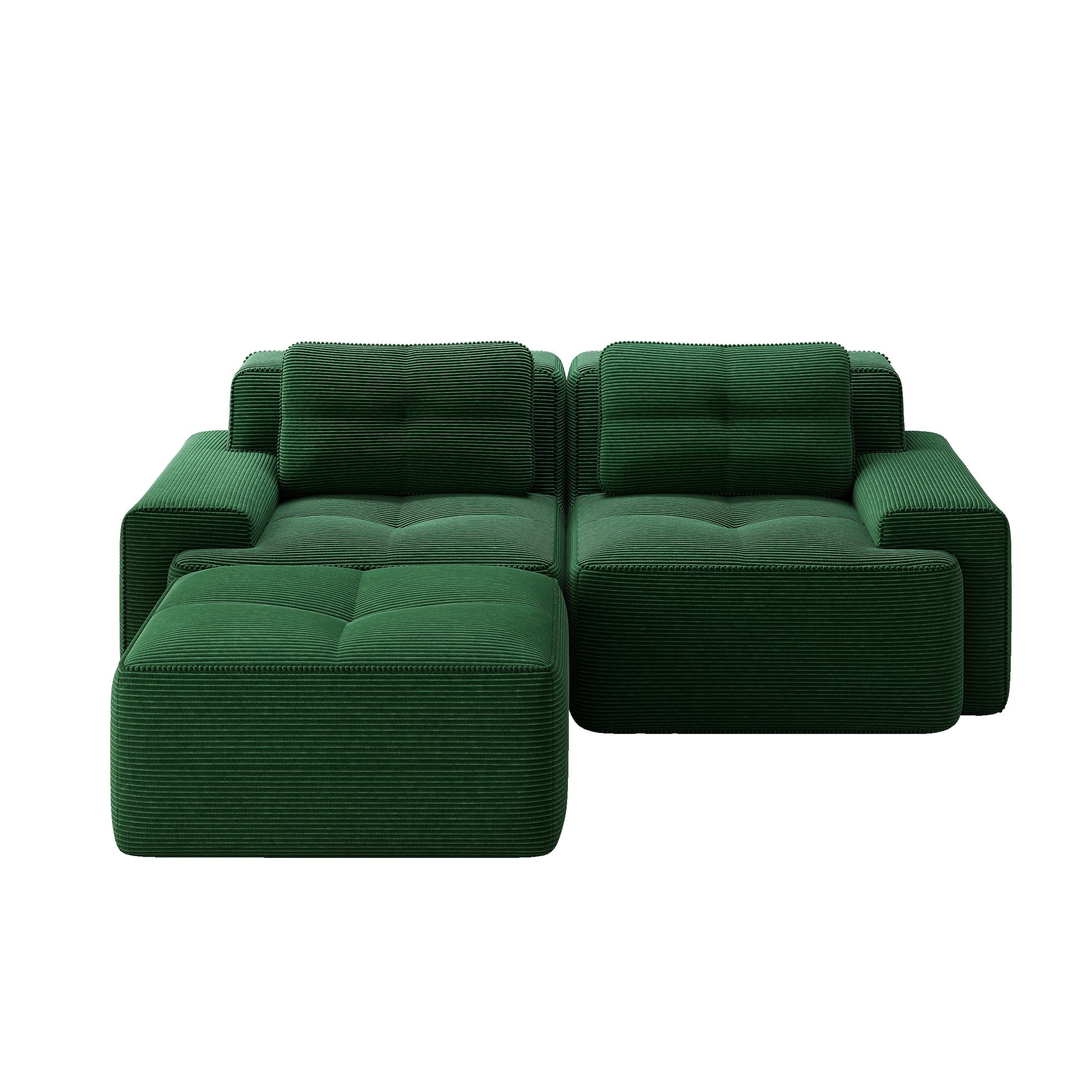 Boneless Modular Sofa L-Shaped Sleeper Ottoman Tufted - Corduroy Green
