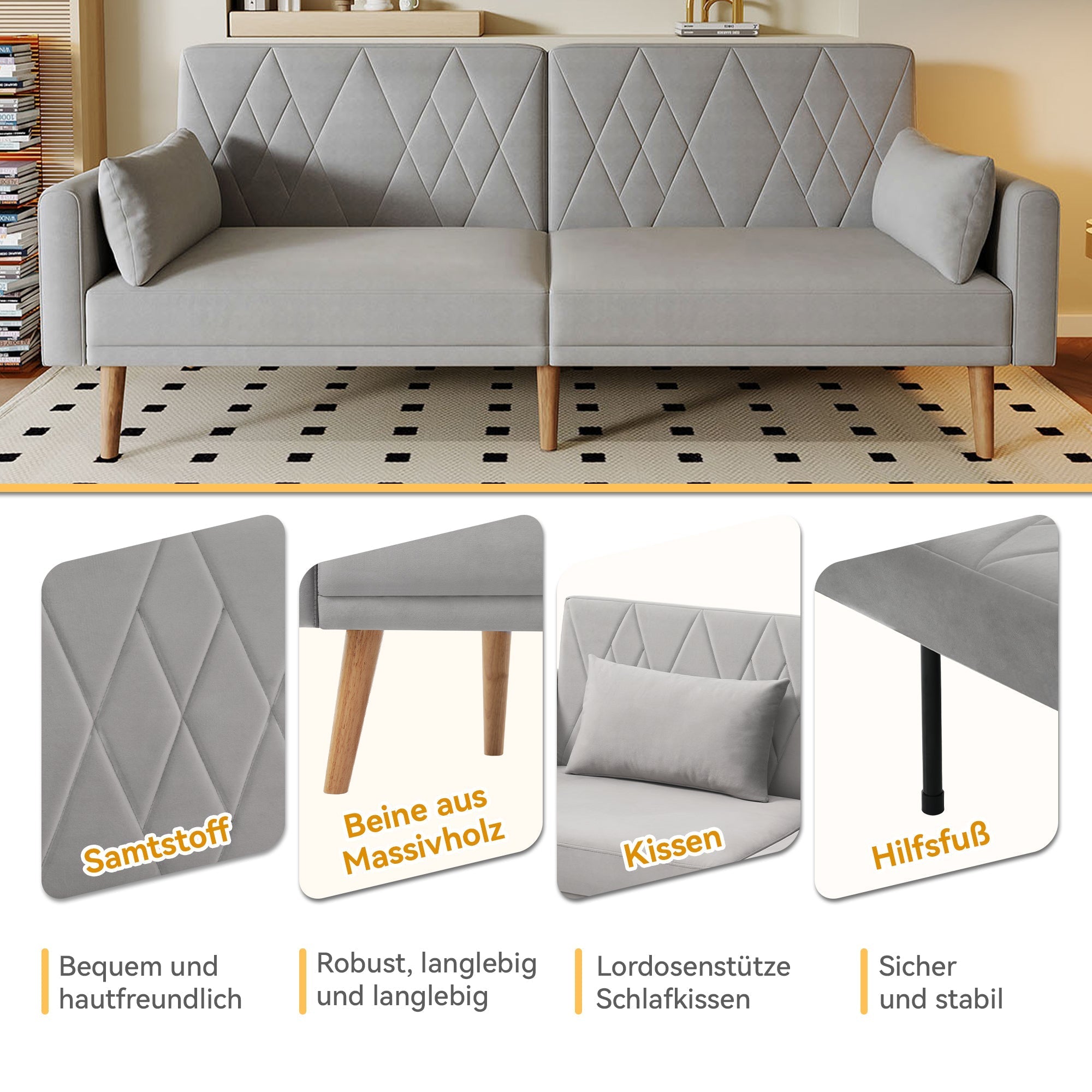 Sofa Bed, Small Two-Seater with Sleep Function, Velvet Fabric