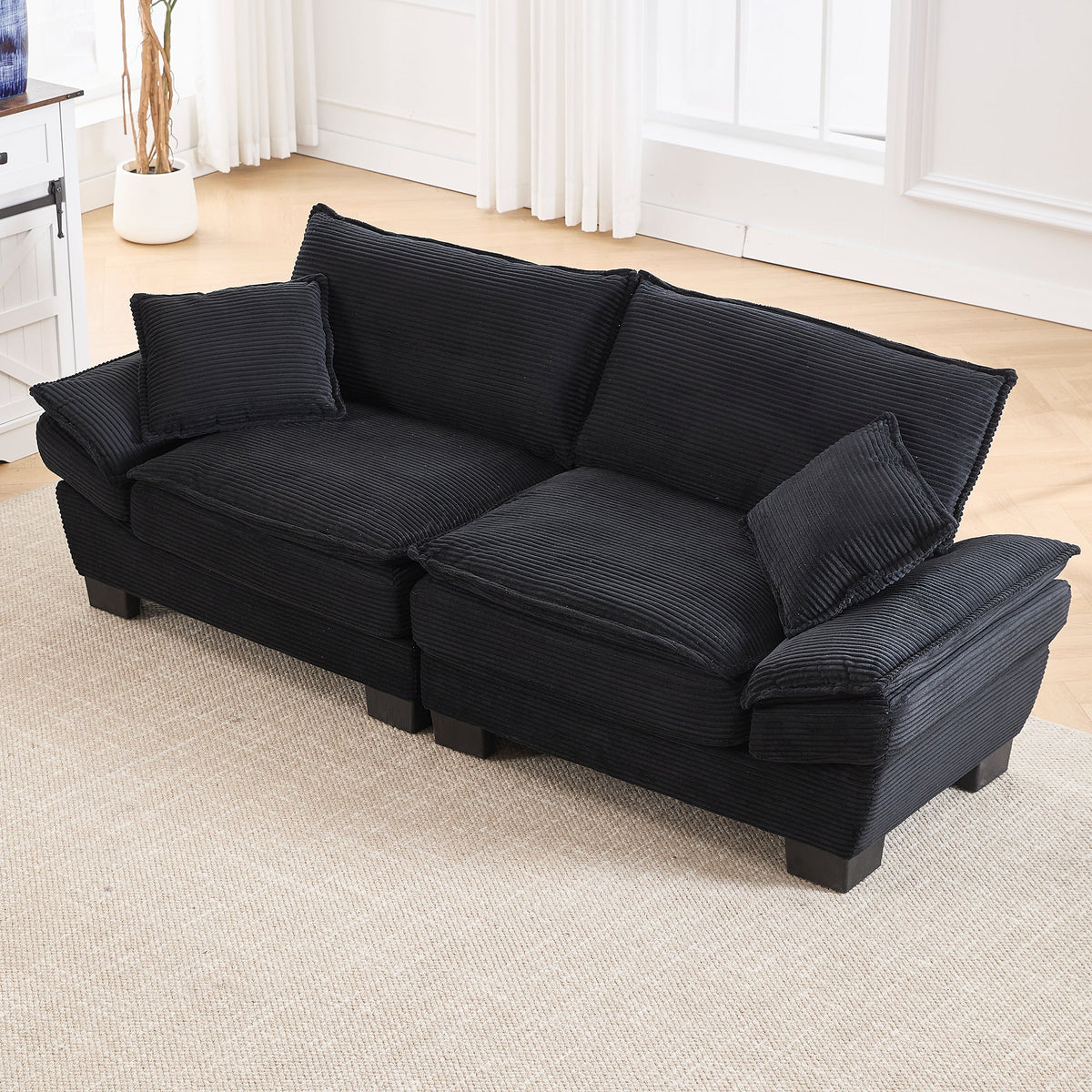Double Sofa, Modern Simple Feather Bed, Black