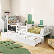 Multi-functional Children's Bed with Drawers and Chalkboard, 90x200cm, White