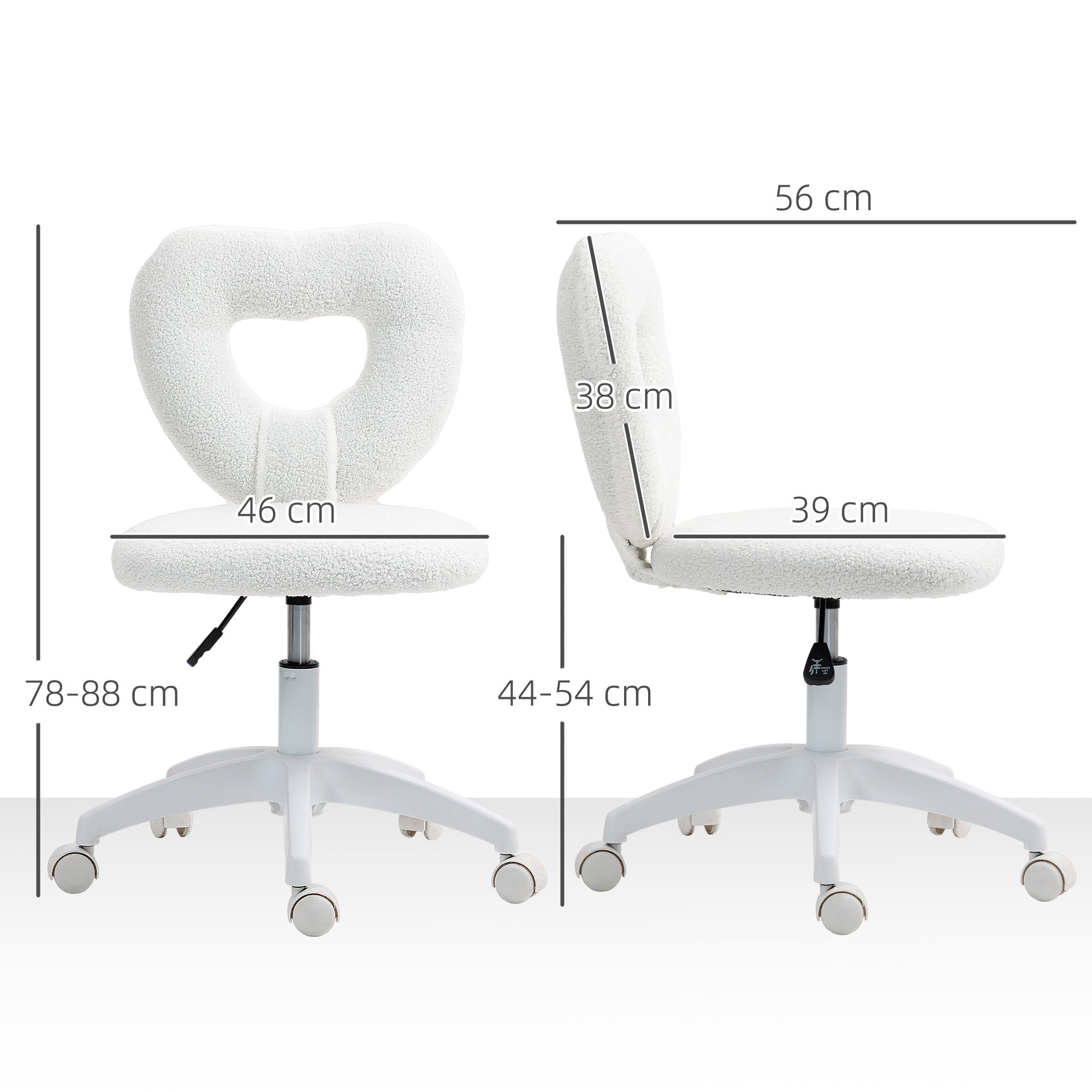 Desk Chair, Swivel Home Office Chair with Heart-Shaped Backrest, Height-Adjustable, White