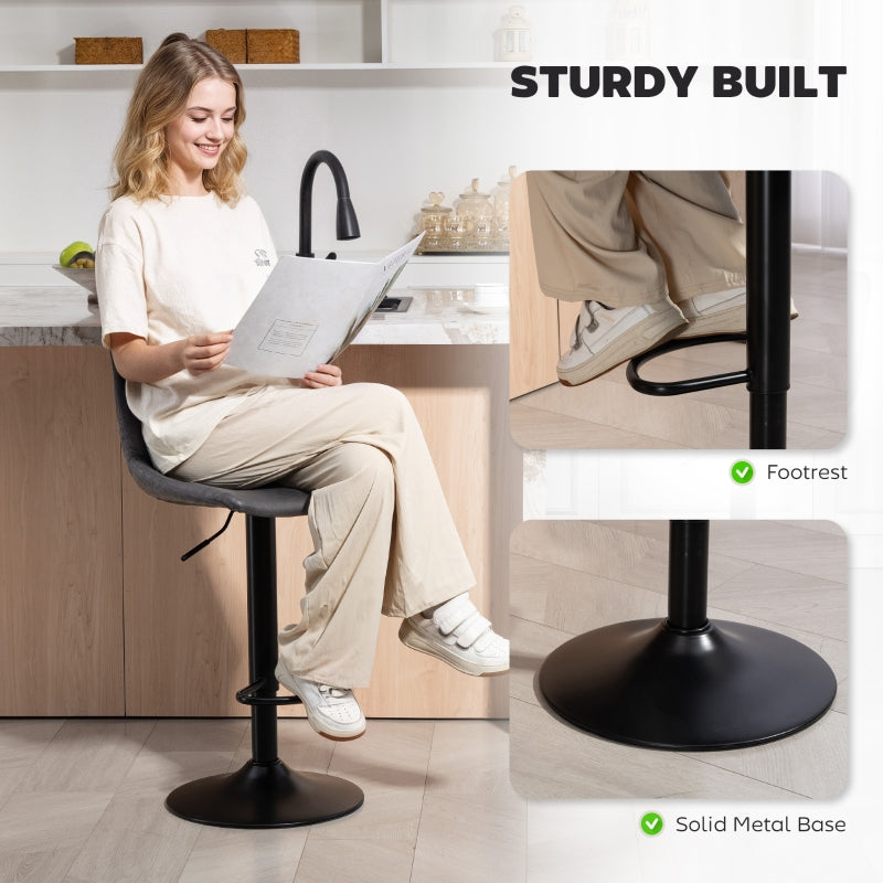 Set of 2 Tub Bar Stools Leathaire Charcoal Grey