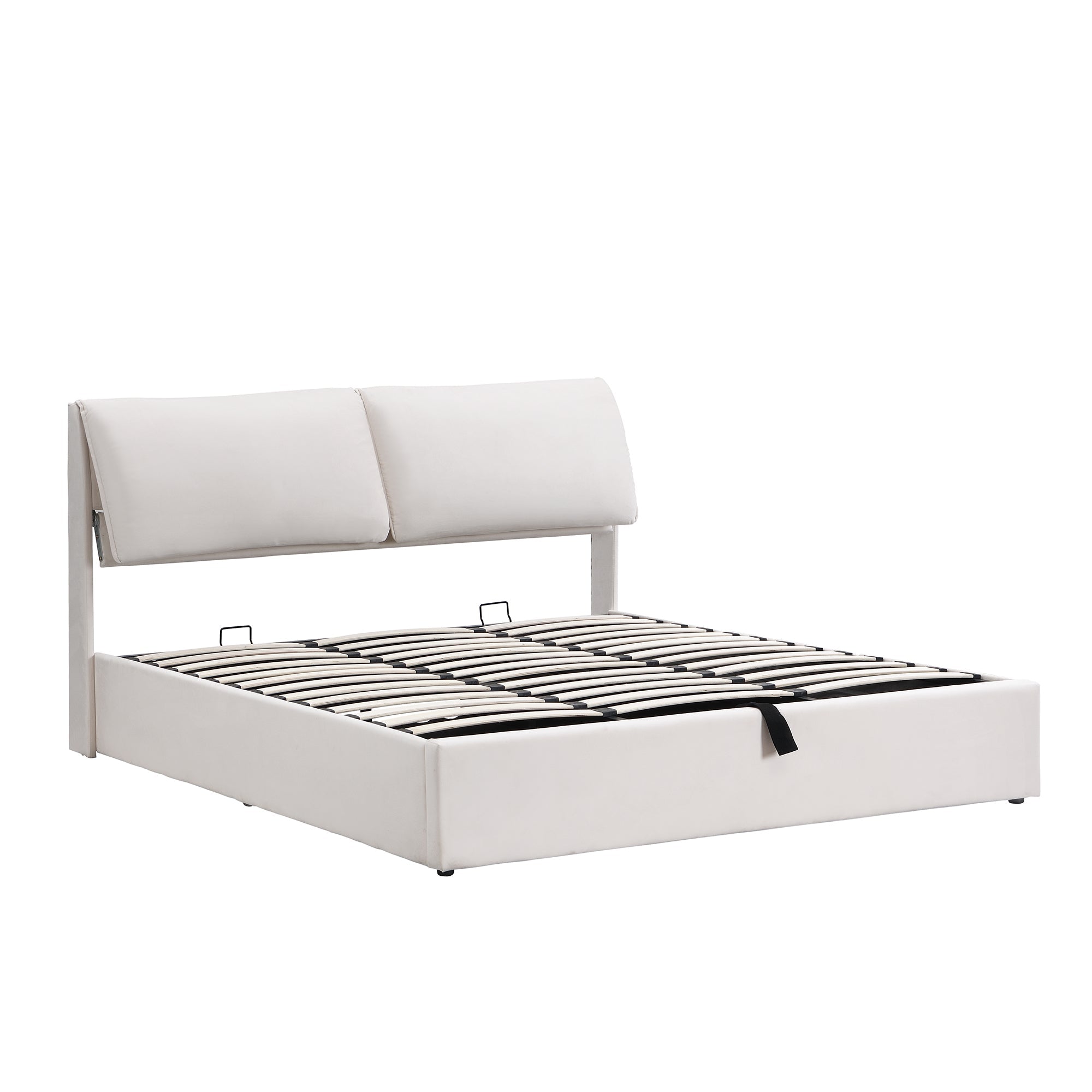 Upholstered Bed with Hydraulic Storage and 3 Drawers, 180x200cm, Beige Velvet