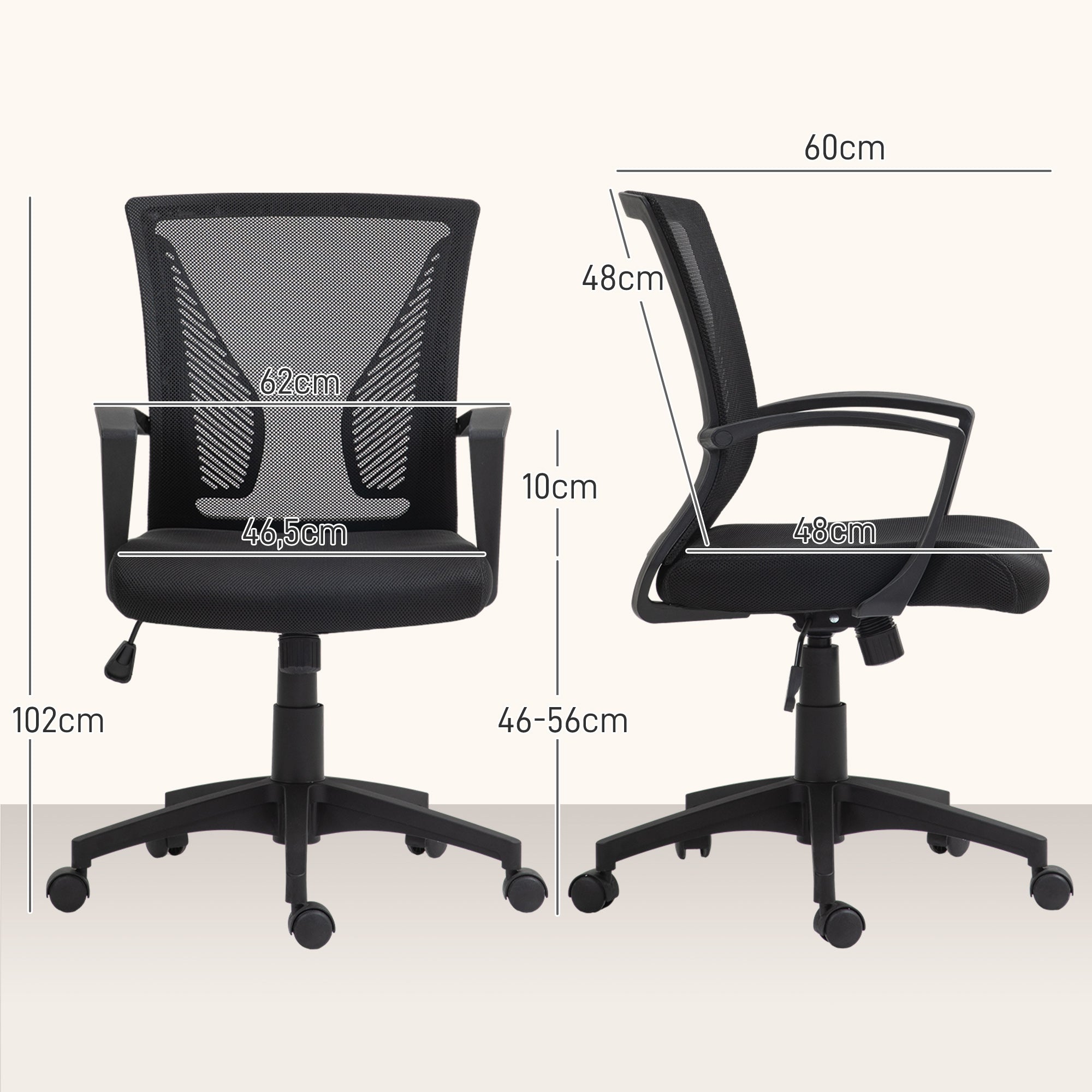 Office Chair Tilt Function Swivel Max Load 120 kg, Black