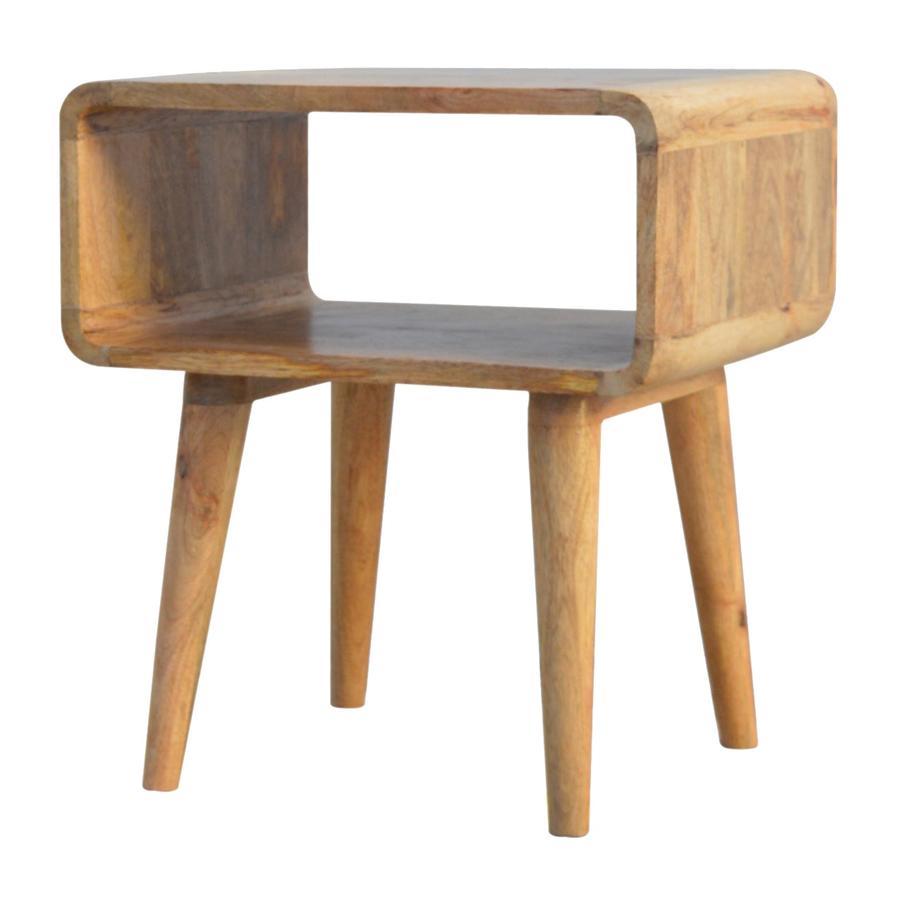 Solid Wood Curved Open Bedside, Open Slot, Brown