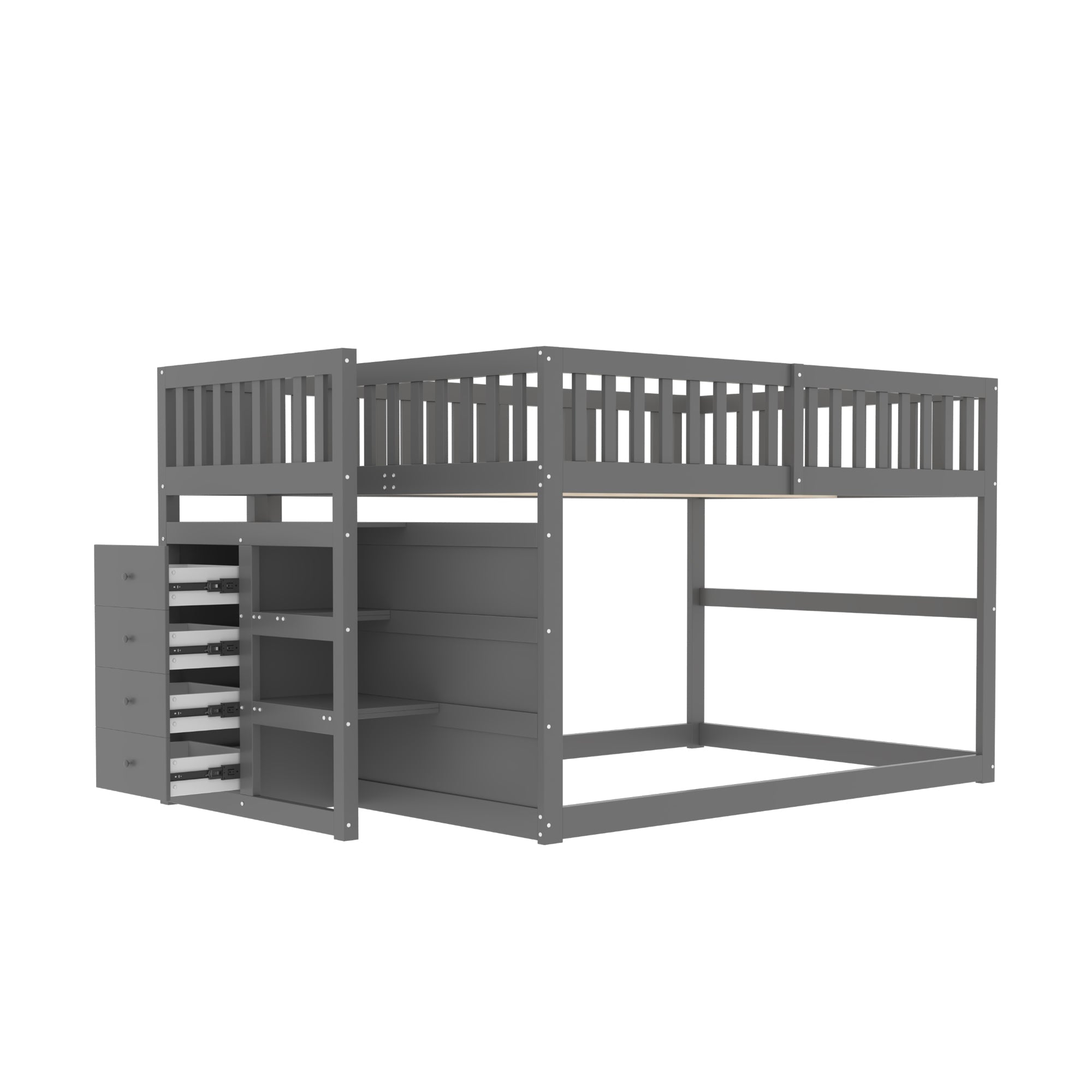 Low Bunk Bed, 140x200cm Safety with Storage, Wooden, Grey