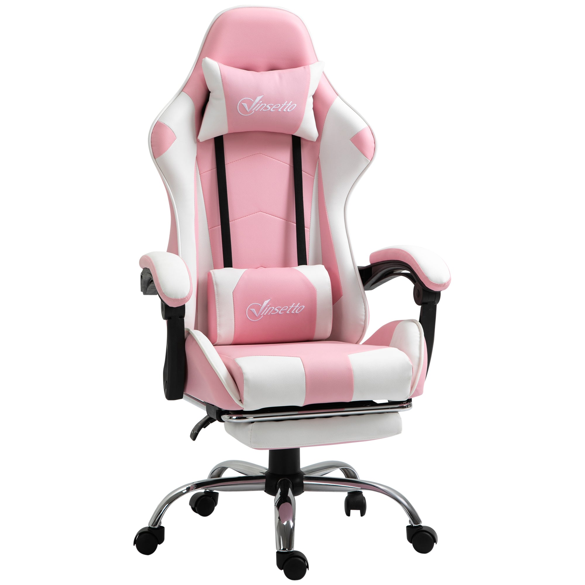 Vinsetto Gaming Computer Chair Ergonomic Office with Headrest Lumbar Cushion Pink+White