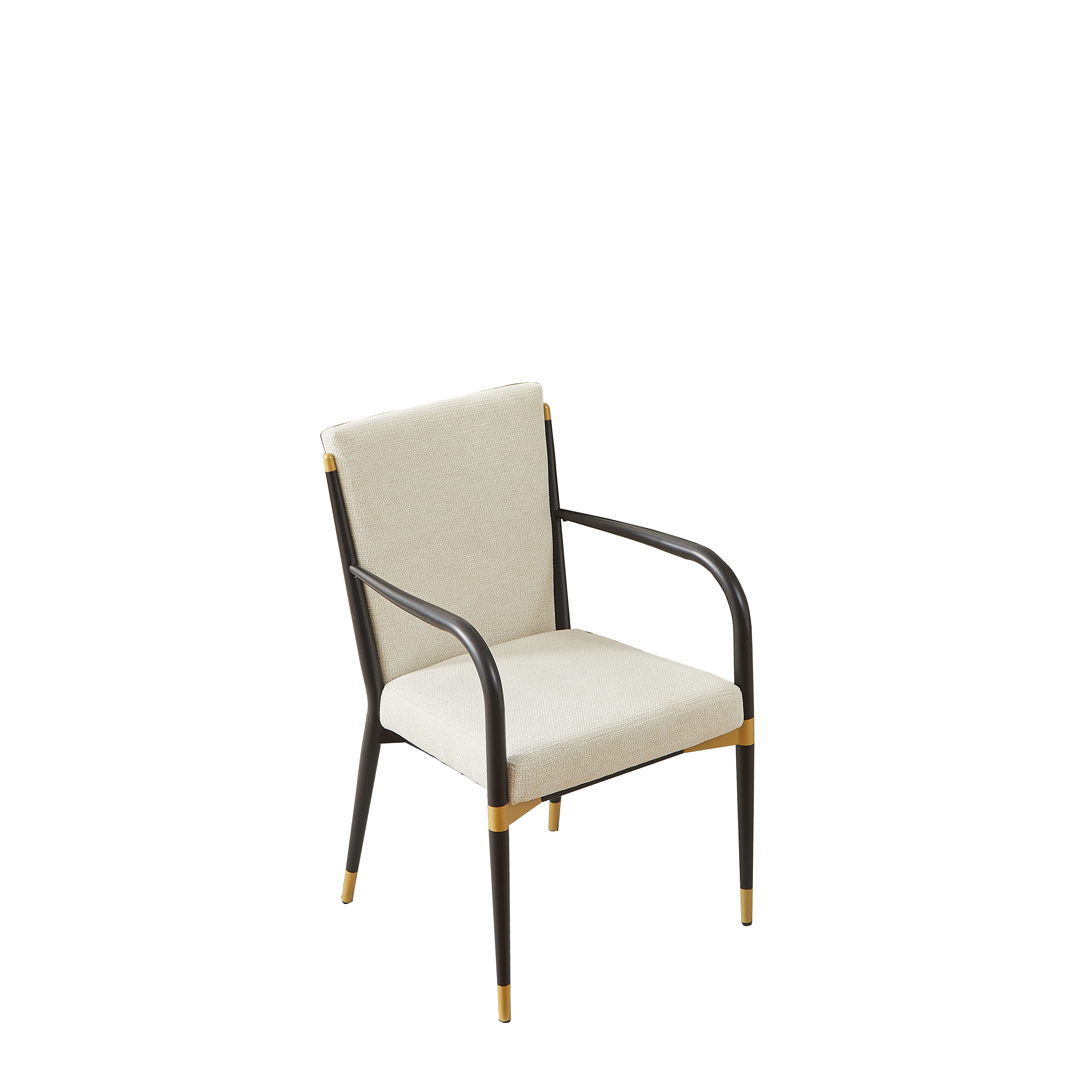 Set of 2 Dining Chairs Modern Scandinavian Upholstered Armrests - Cream Fabric