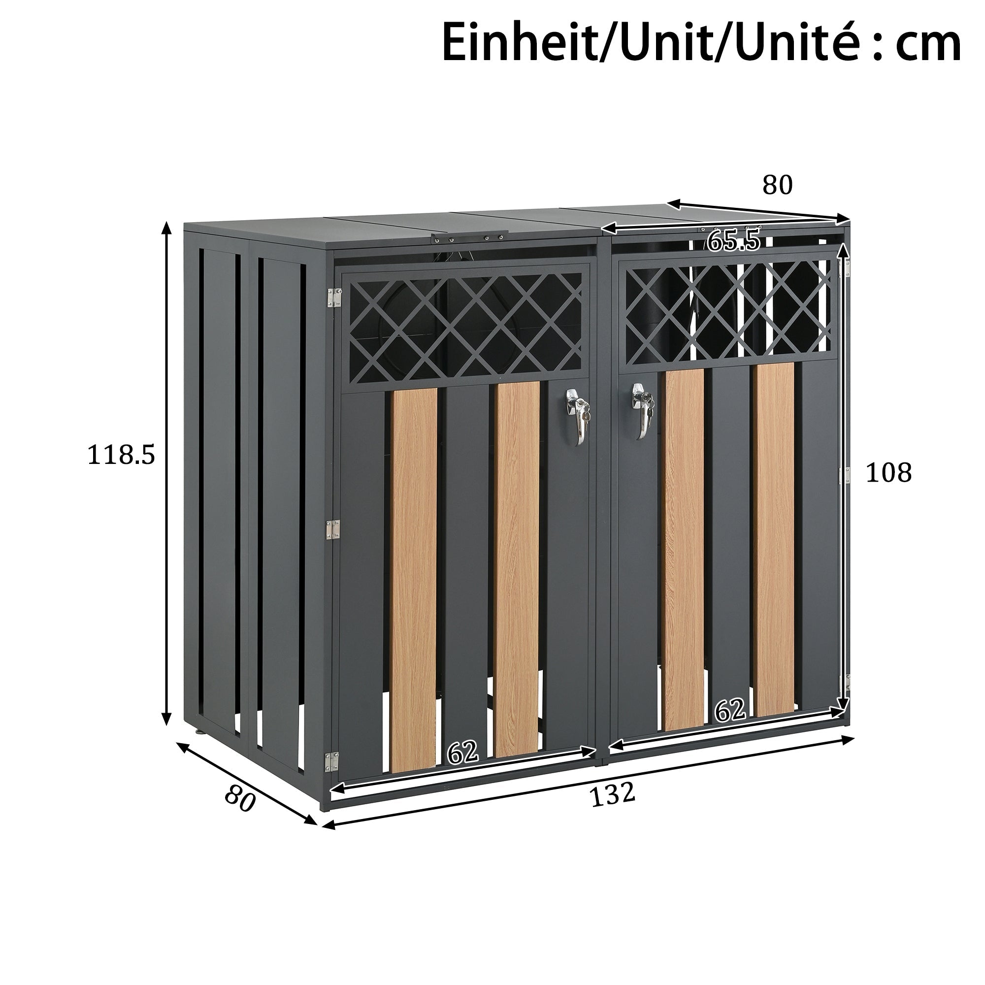 Garbage Can Storage Box with Hinged Lid and Lockable Double Doors, Metal