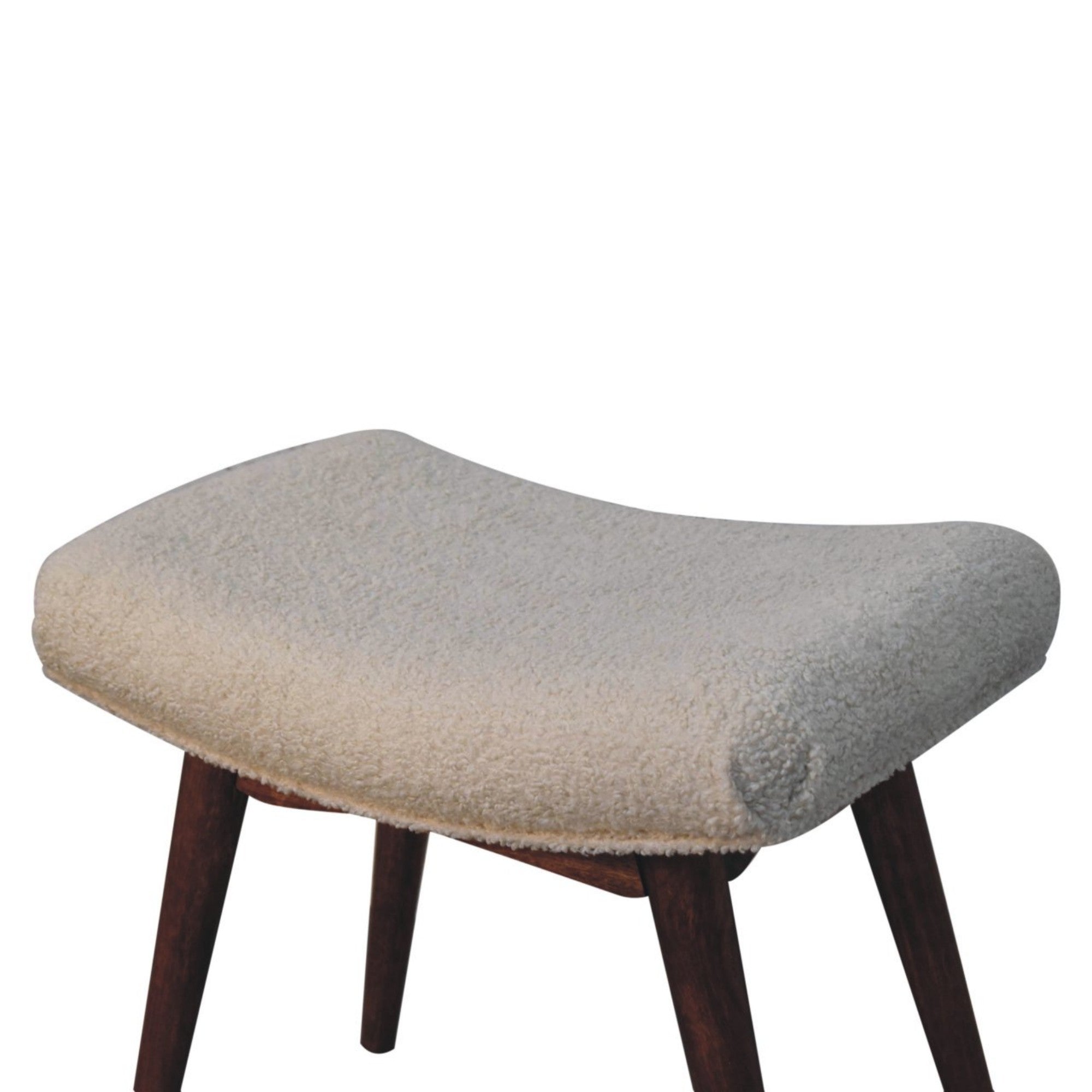 Solid Wood Curved Bench, Upholstered Honey Caramel Boucle Cream