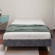 Modernes minimalistisches Bettgestell, niedrige Basis 90x200 cm, grauer holländischer Samtstoff