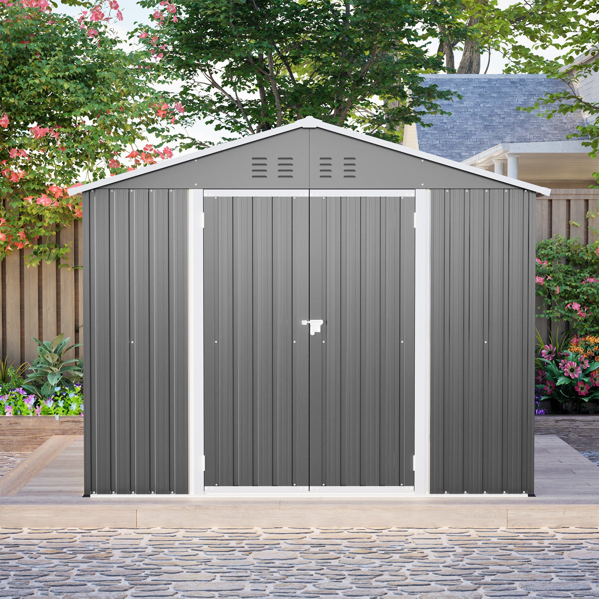 Metal Garden Shed, 8x6 FT with Hinged Door for Tools and Equipment, Anthracite