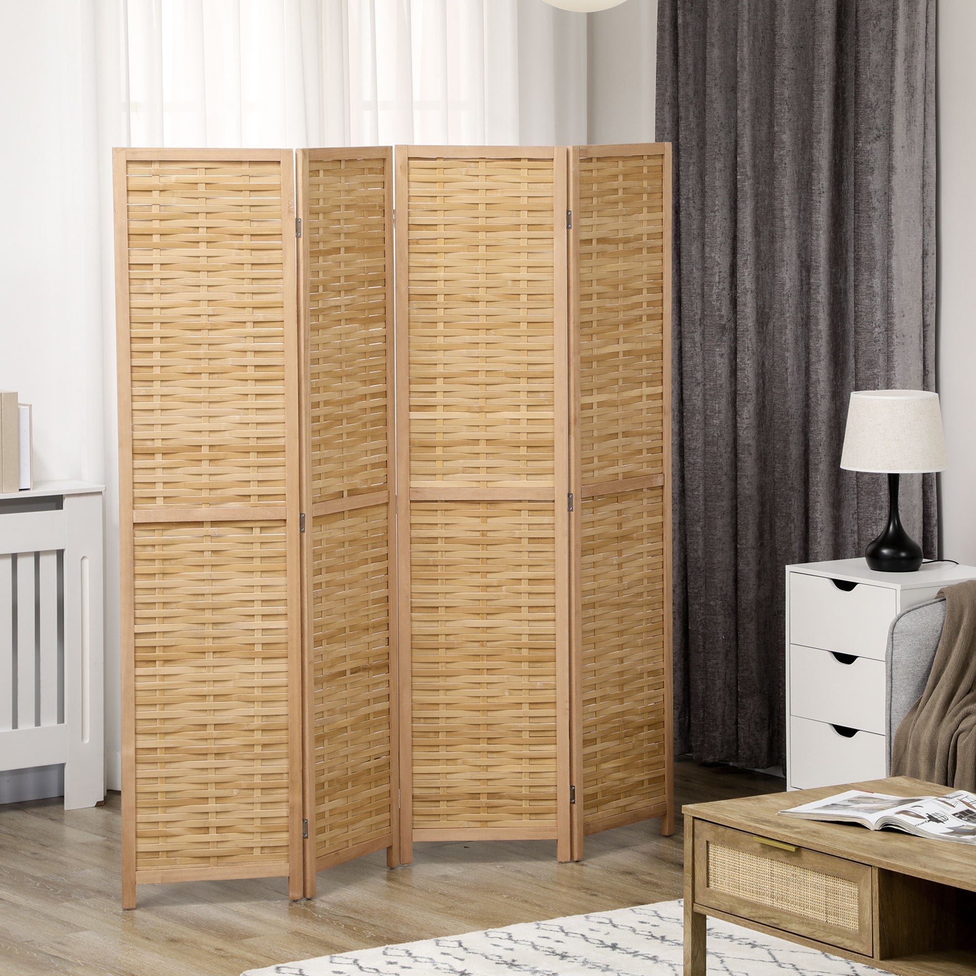 Paravent, 4-teiliger Raumteiler 160 x 170 cm, Bambus Natur