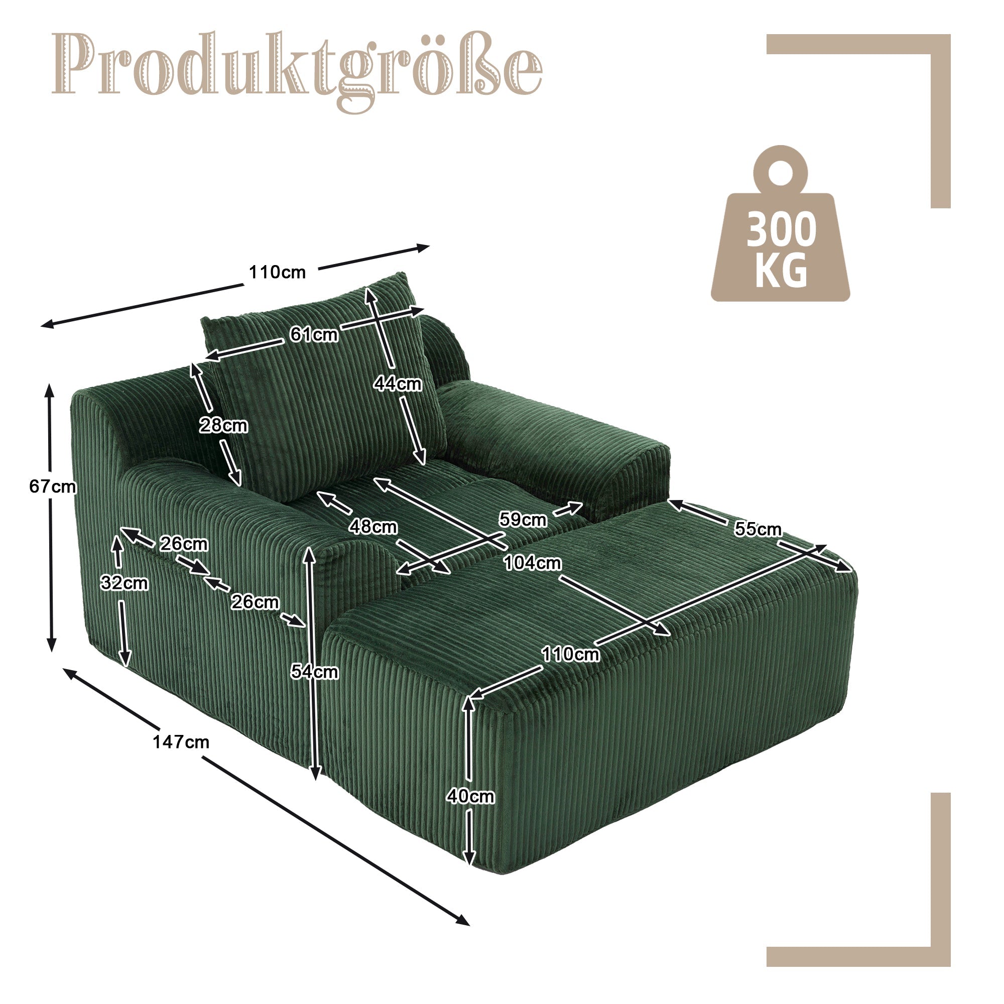 Oversized Sofa Chair Corduroy Deep Seat Boneless No Assembly Required