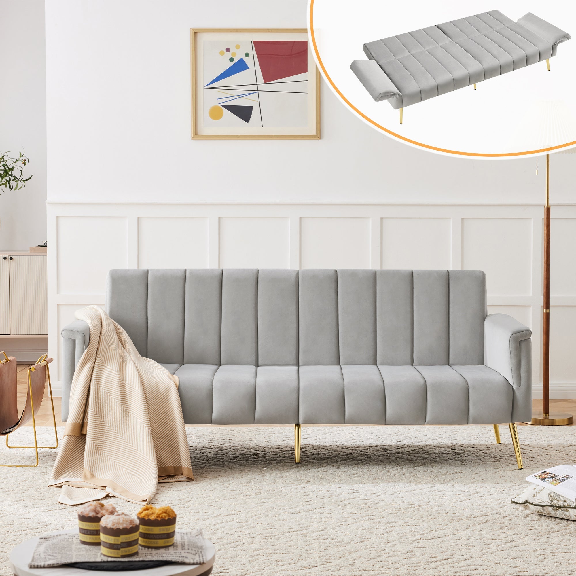 Sofa Bed, Modern Folding with Sleeping Function, Velvet