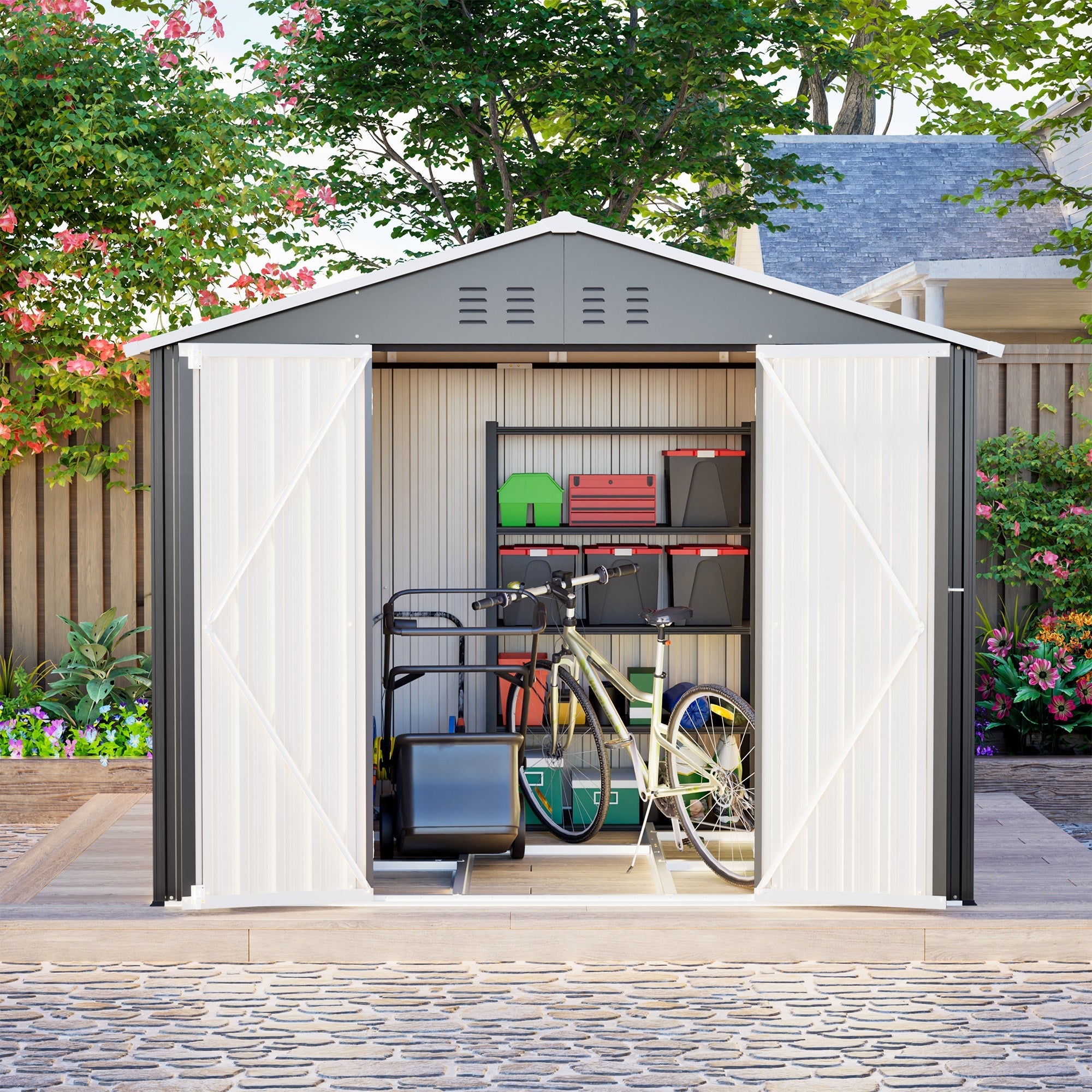 Metal Garden Shed, 8x6 FT with Hinged Door for Tools and Equipment, Anthracite