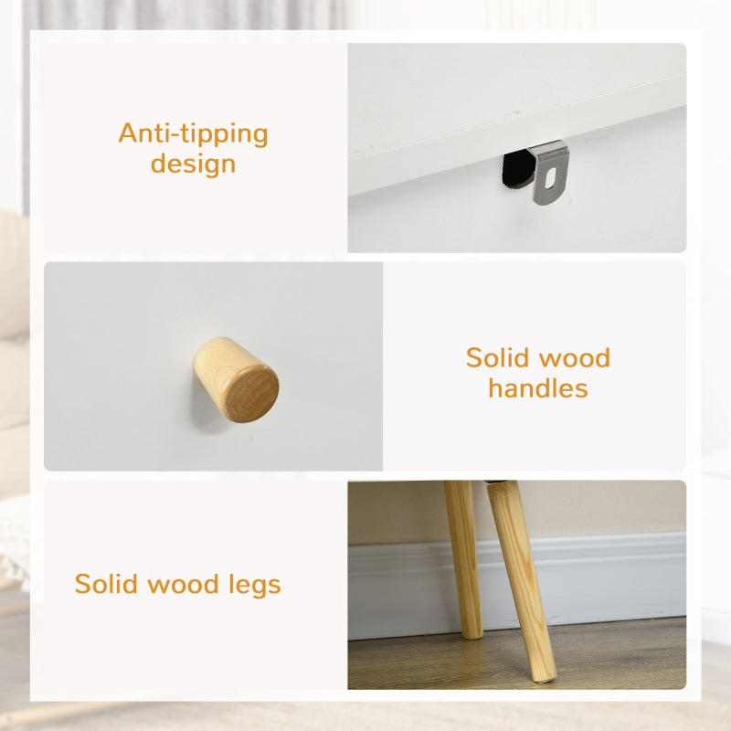 Chest of Drawers, 3-Drawer Storage Organiser Unit with Wood Legs, White