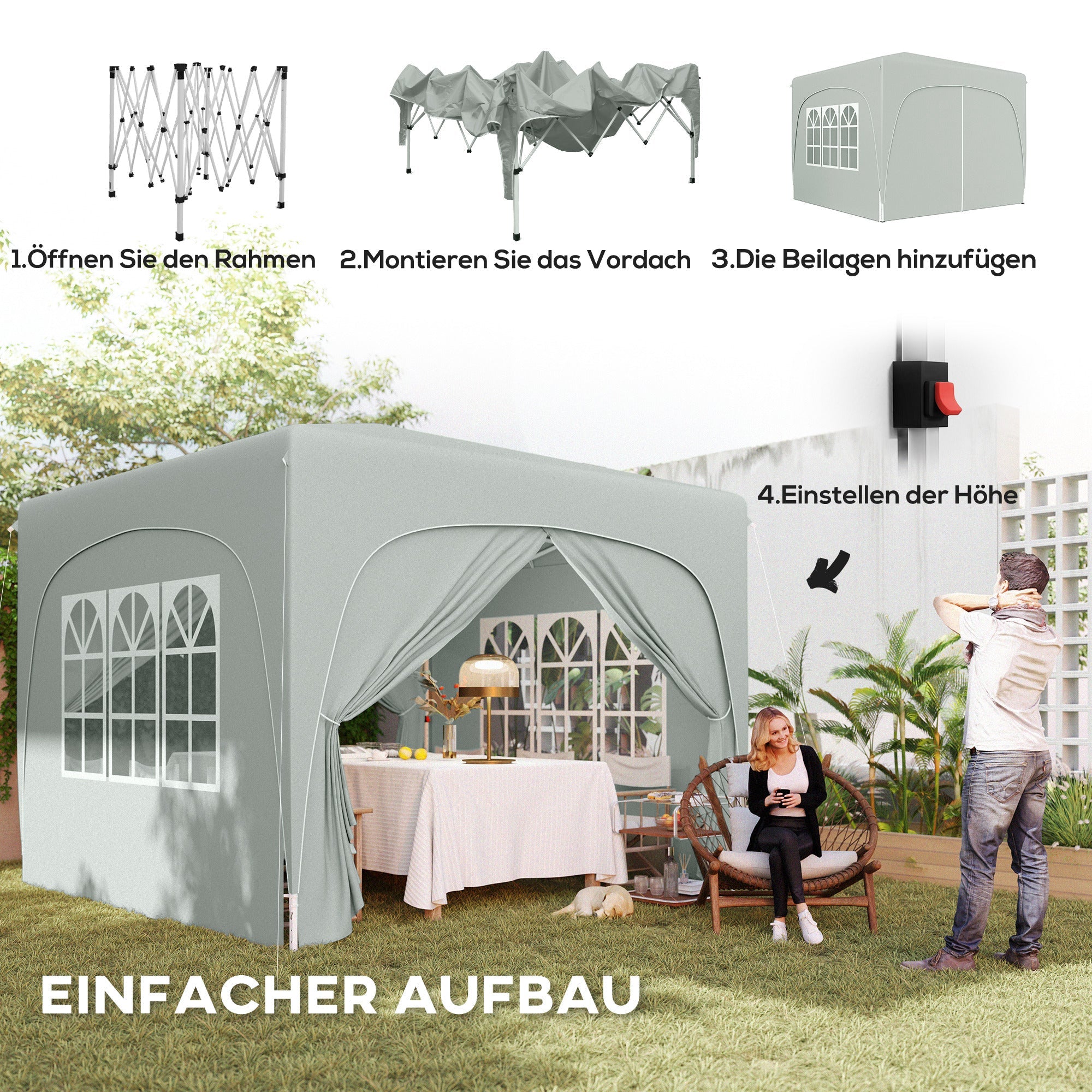 3x3m Pop-Up Folding Gazebo, Water-Repellent UV 50+ 4 Side Panels, Light Grey