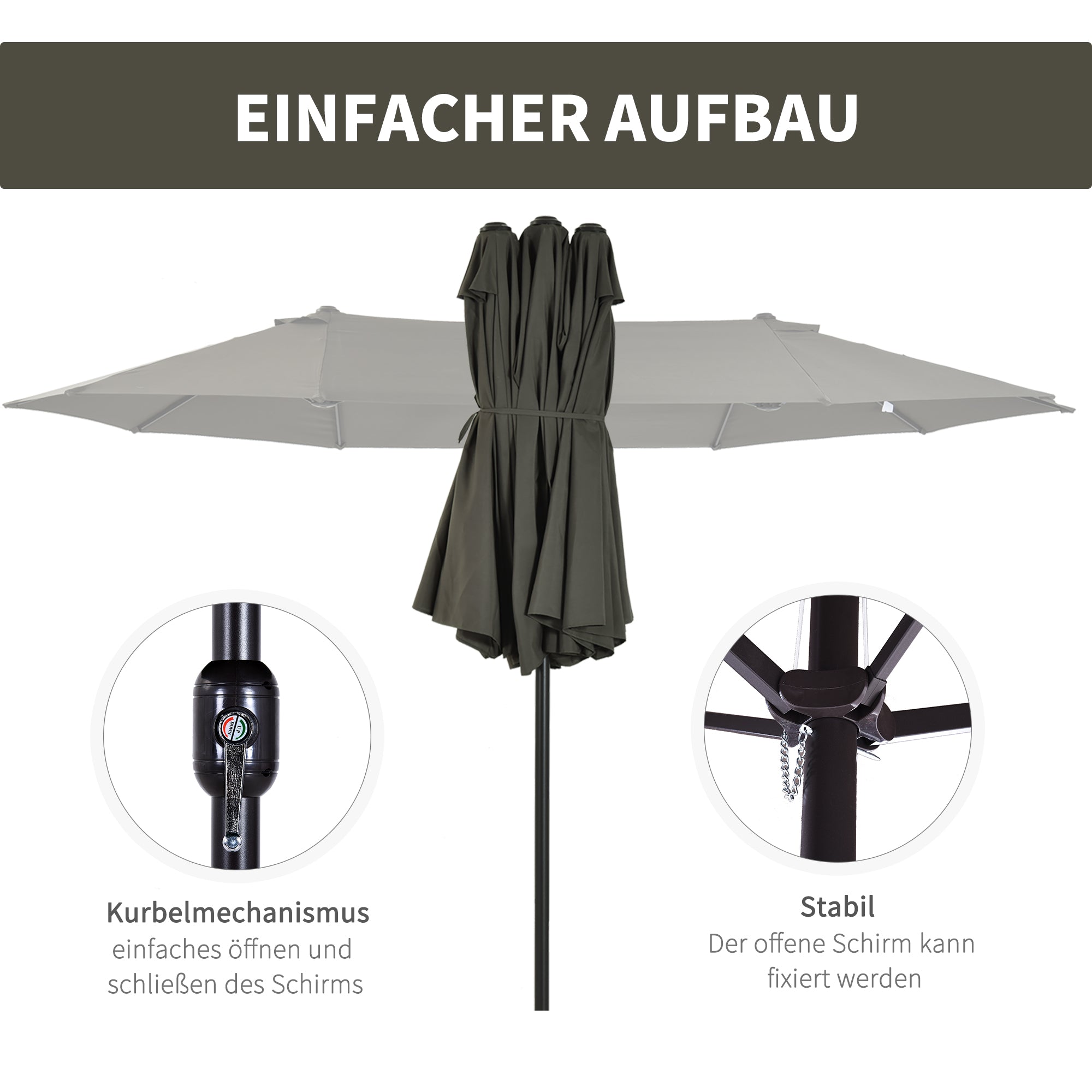 Double Parasol Garden Umbrella Oval Hand Crank 460x270x240cm, Grey