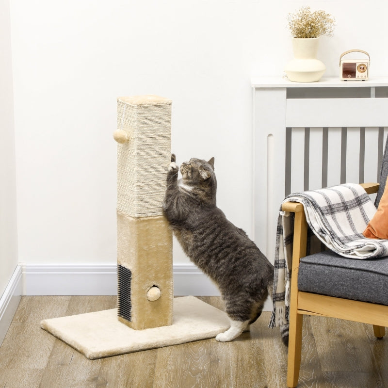 Cat Scratching Post, 79 cm Cat Tree with Toys, Plush Beige