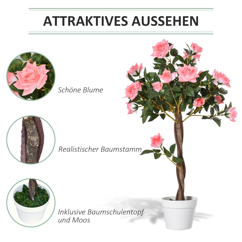 Artificial Rose Plant, Large 90 cm Tree in Pot, Plastic